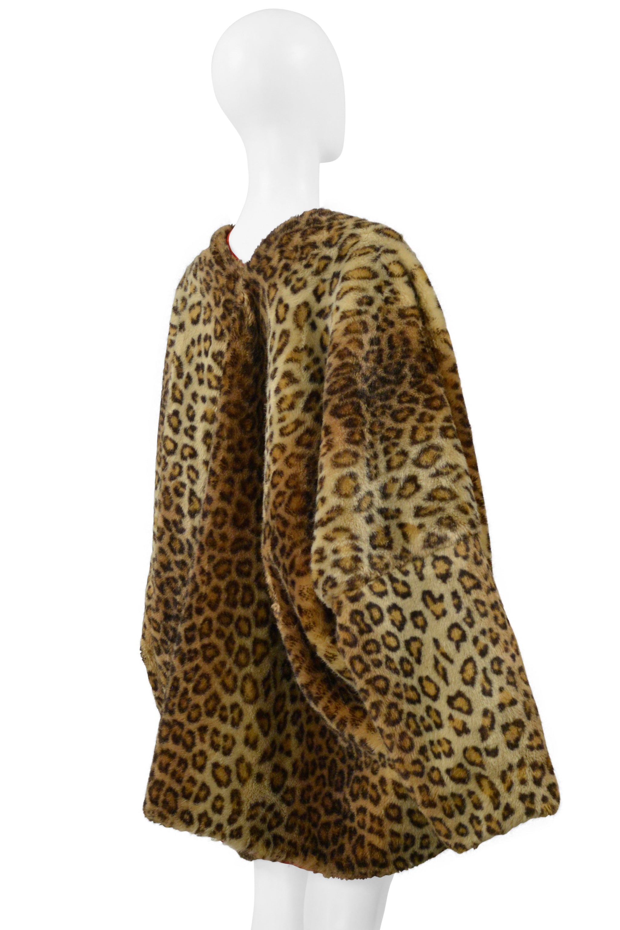 DOLCE & GABBANA FAUX FUR LEOPARD PRINT COAT WITH RED LINING 1991