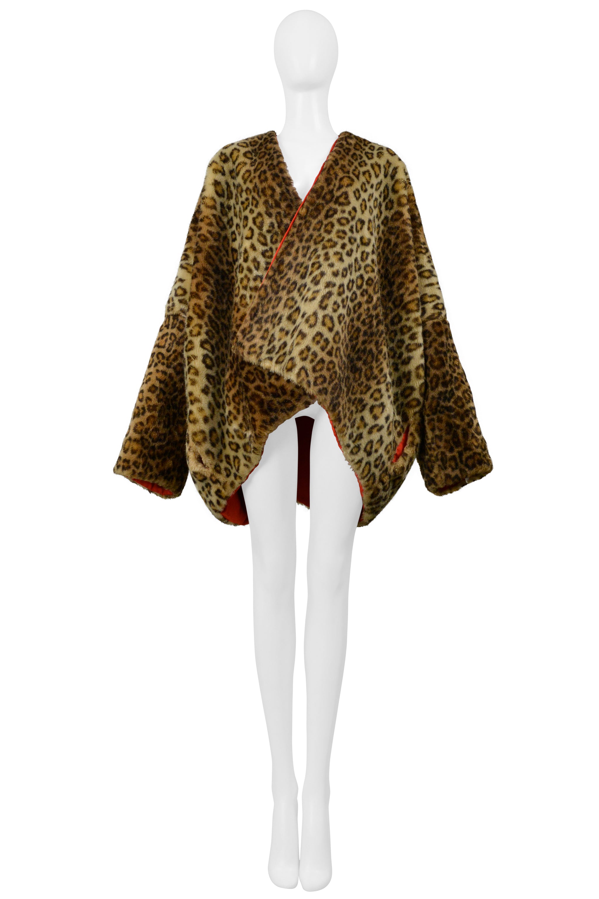 DOLCE & GABBANA FAUX FUR LEOPARD PRINT COAT WITH RED LINING 1991