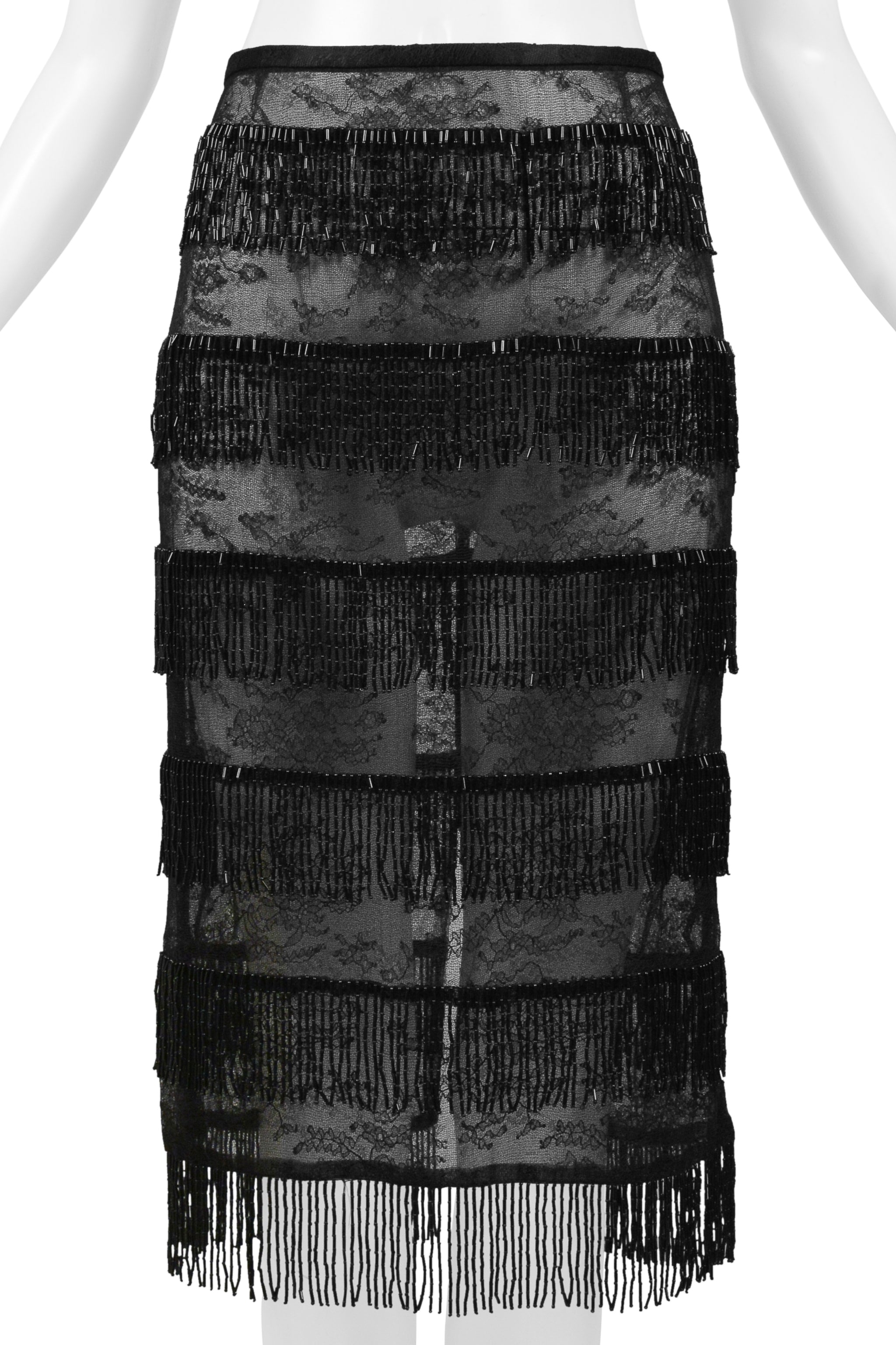 DOLCE & GABBANA BLACK SHEER SKIRT WITH BEADED FRINGE SS 2000