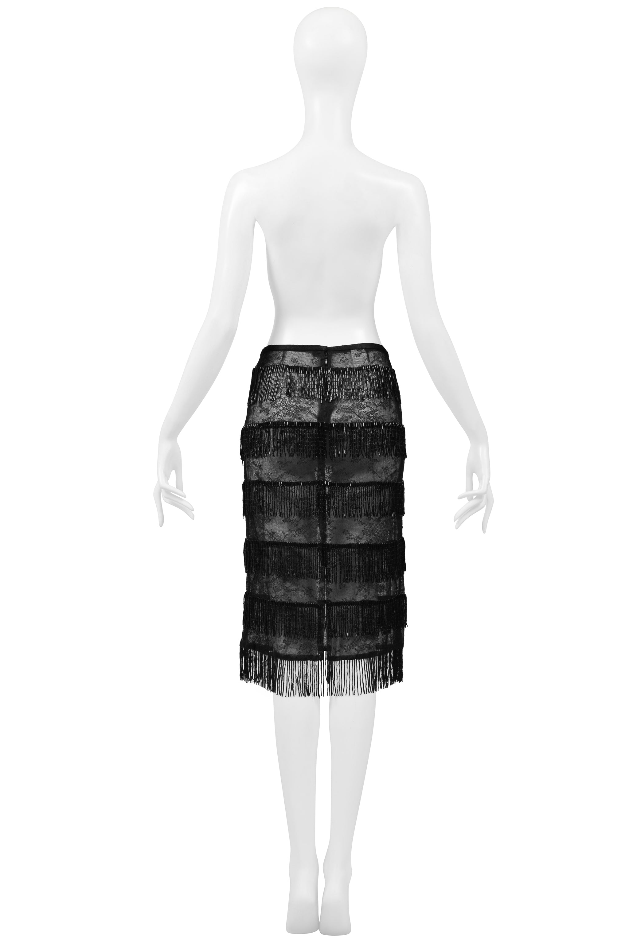 DOLCE & GABBANA BLACK SHEER SKIRT WITH BEADED FRINGE SS 2000