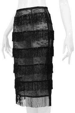 DOLCE & GABBANA BLACK SHEER SKIRT WITH BEADED FRINGE SS 2000