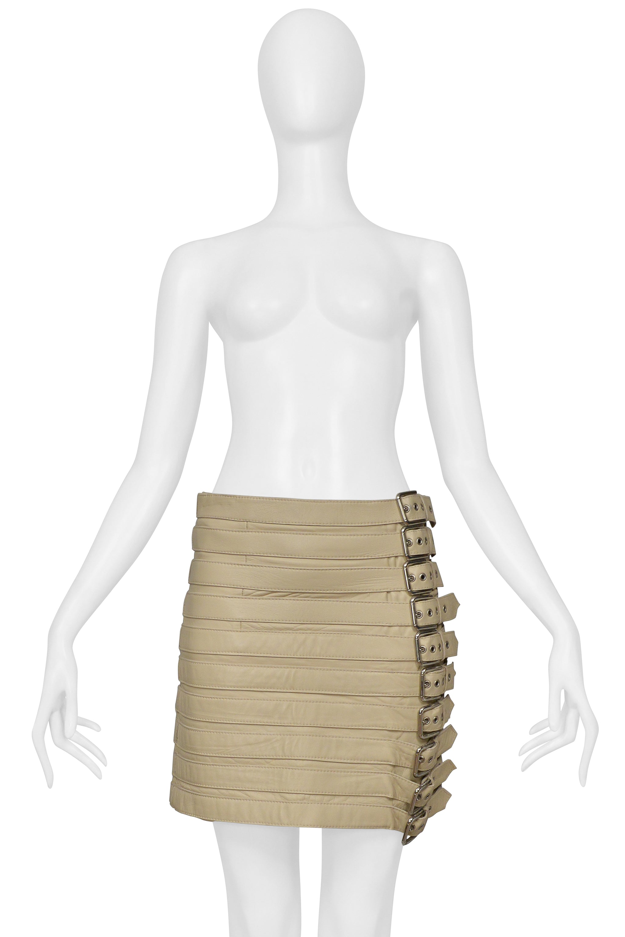 DOLCE & GABBANA BEIGE LEATHER BELTS MINI SKIRT 2003