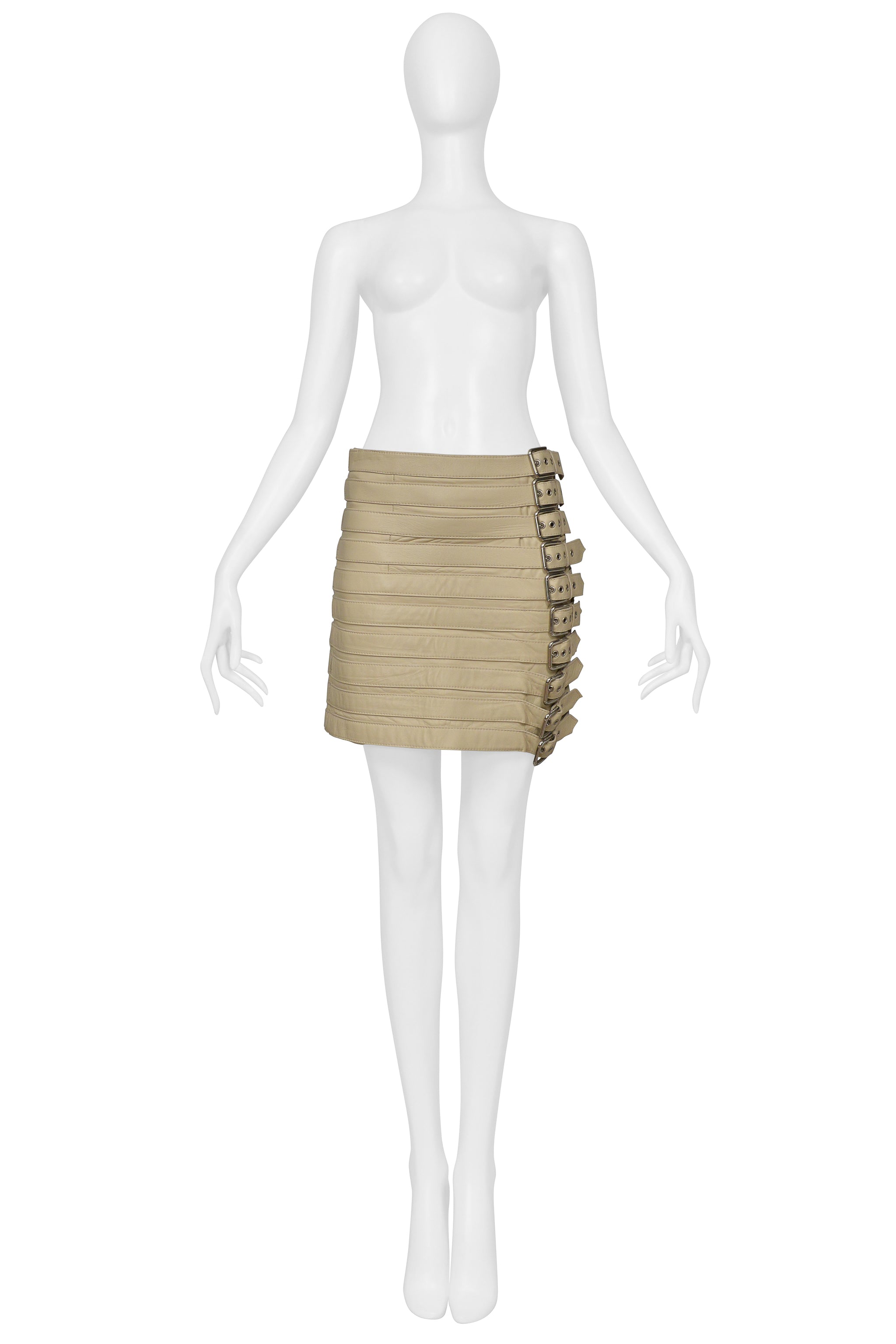 DOLCE & GABBANA BEIGE LEATHER BELTS MINI SKIRT 2003