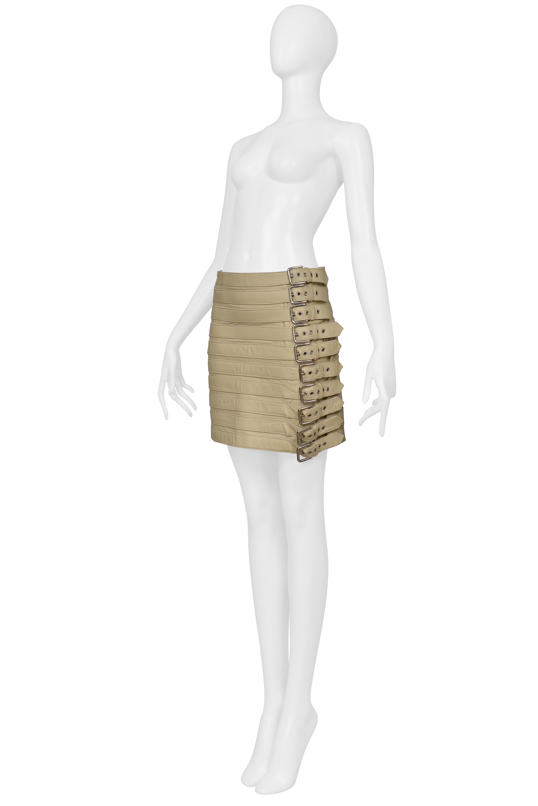 DOLCE & GABBANA BEIGE LEATHER BELTS MINI SKIRT 2003