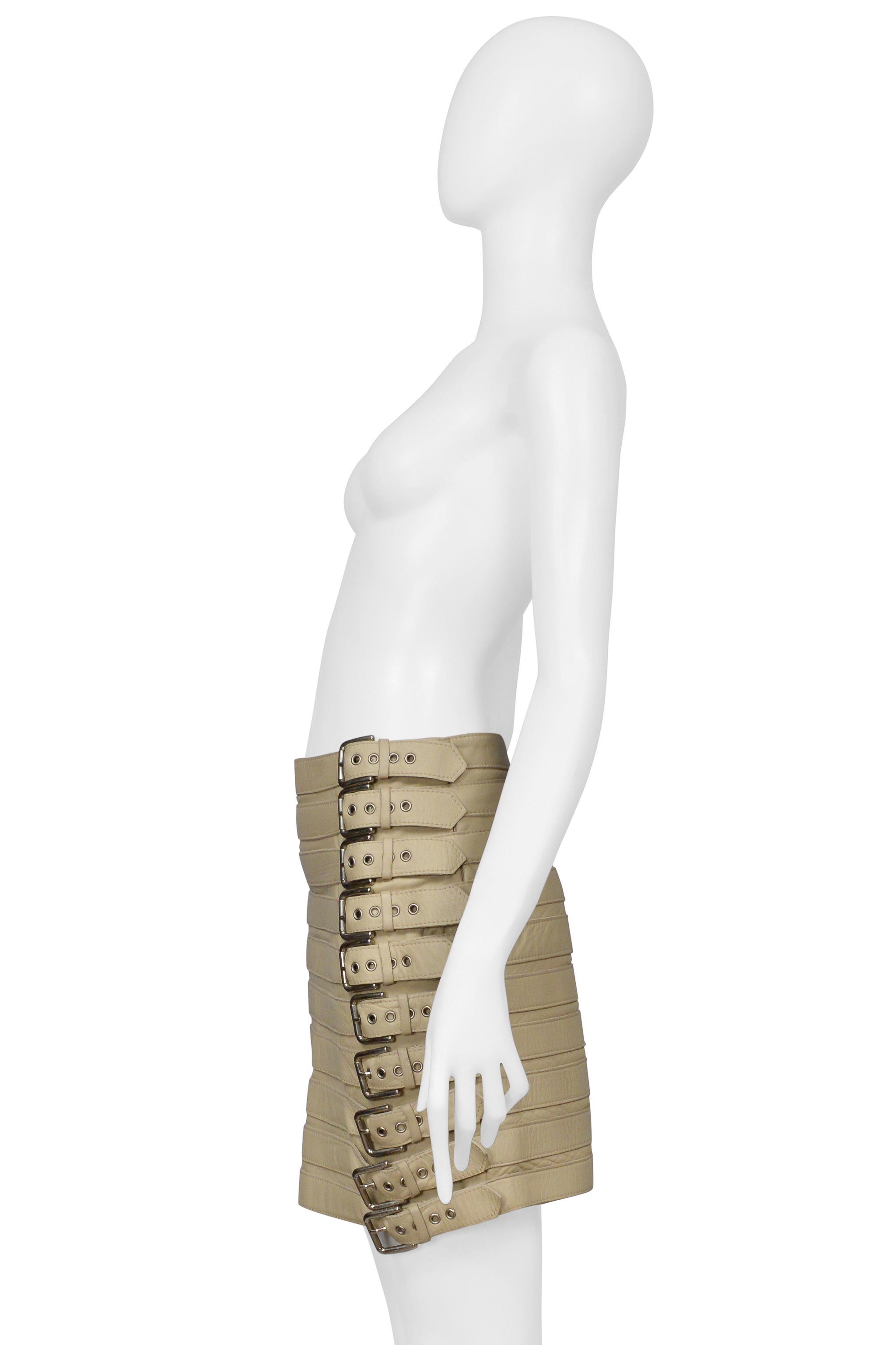DOLCE & GABBANA BEIGE LEATHER BELTS MINI SKIRT 2003