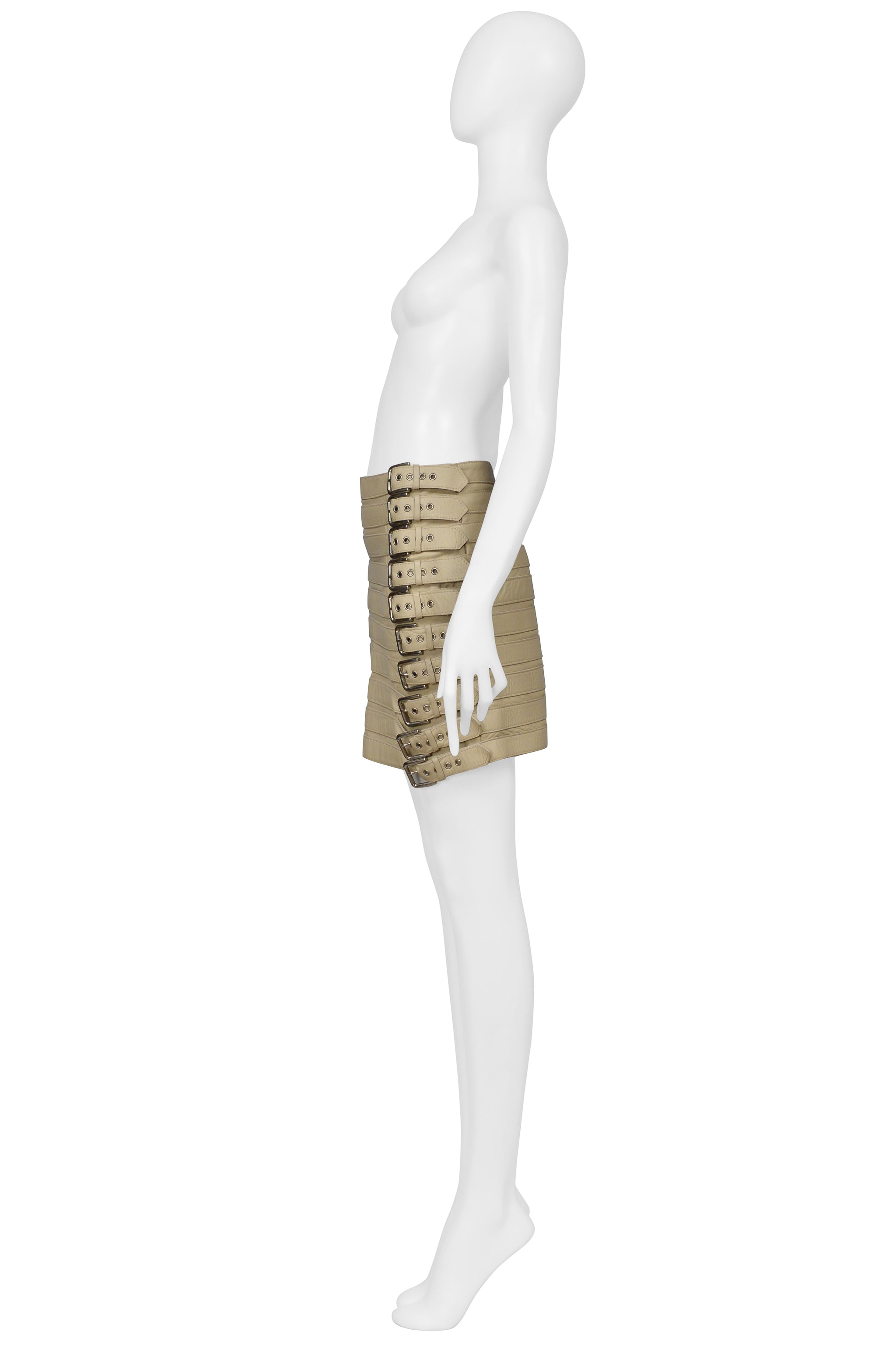 DOLCE & GABBANA BEIGE LEATHER BELTS MINI SKIRT 2003