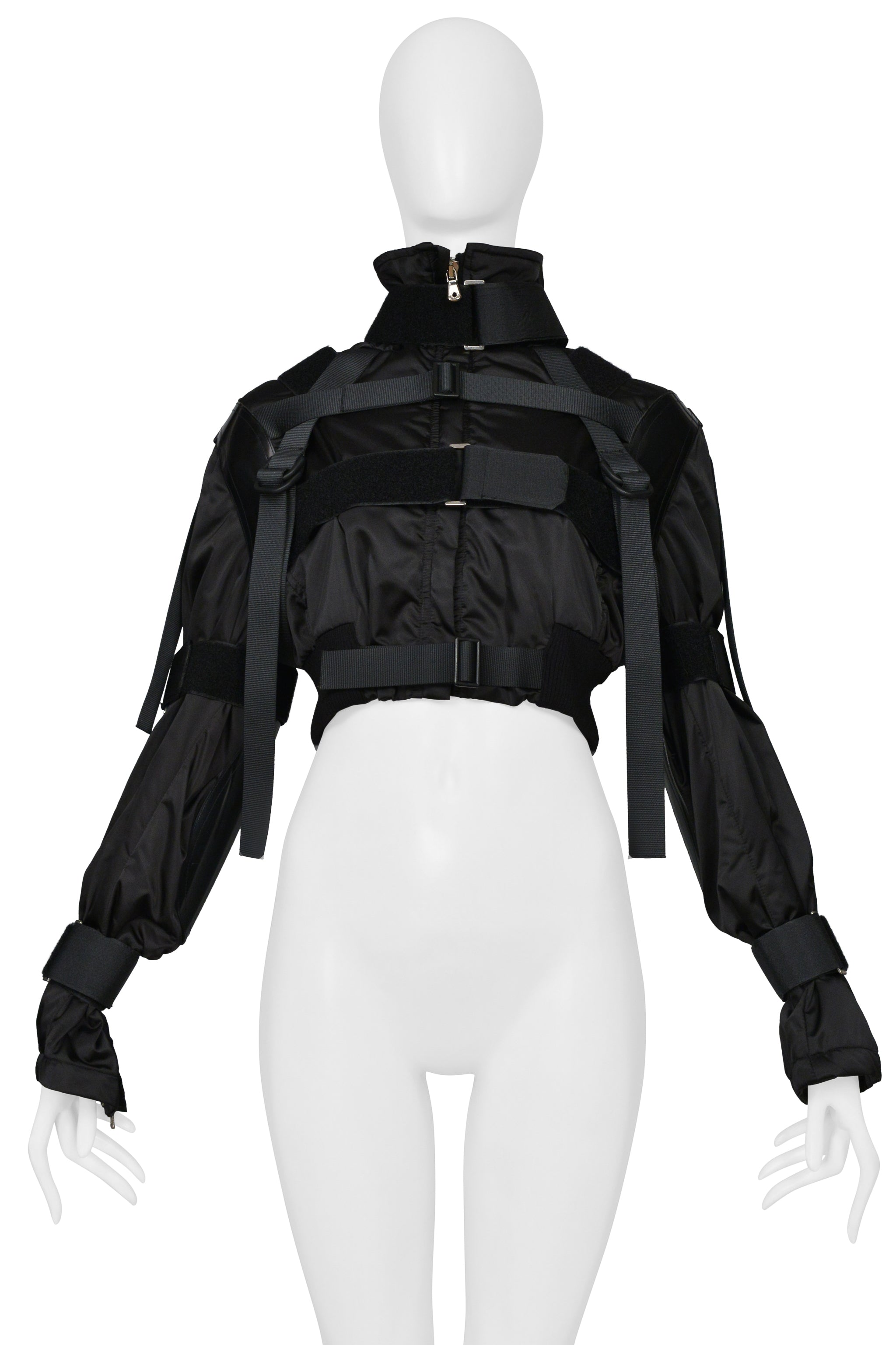 DOLCE & GABBANA BLACK CROPPED BONDAGE JACKET WITH STRAPS AND ELBOW SHIELDS 2003