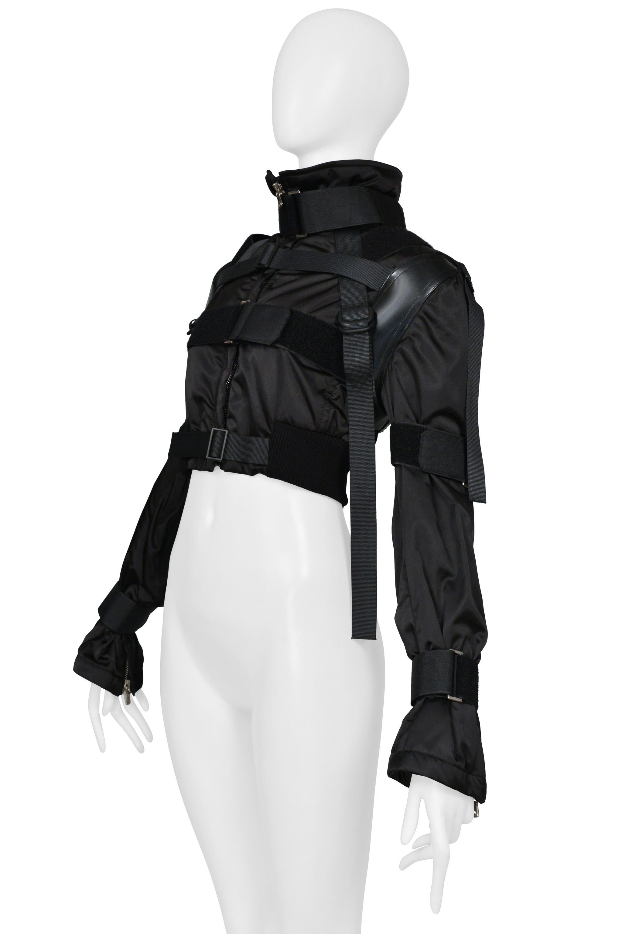 DOLCE & GABBANA BLACK CROPPED BONDAGE JACKET WITH STRAPS AND ELBOW SHIELDS 2003