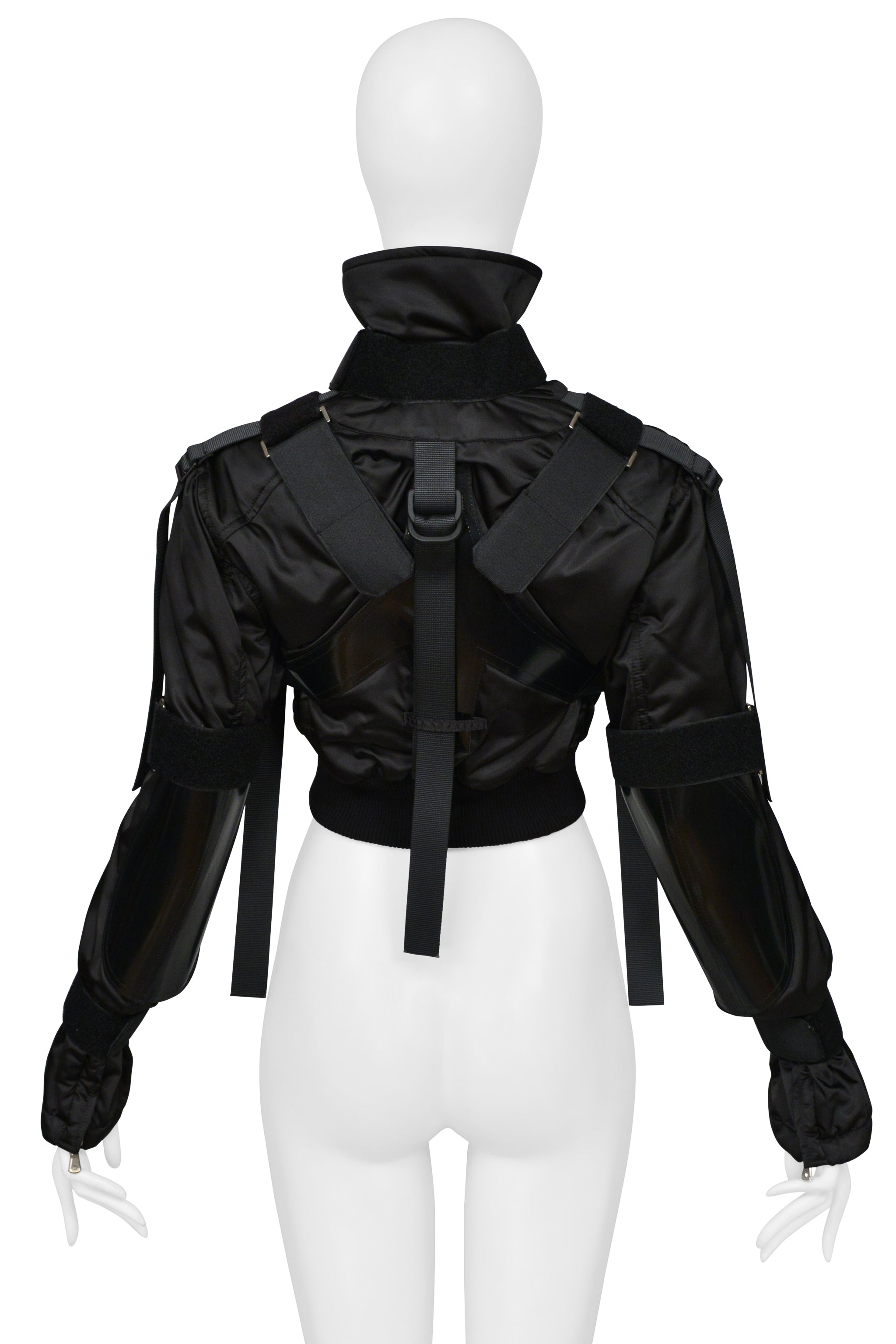 DOLCE & GABBANA BLACK CROPPED BONDAGE JACKET WITH STRAPS AND ELBOW SHIELDS 2003