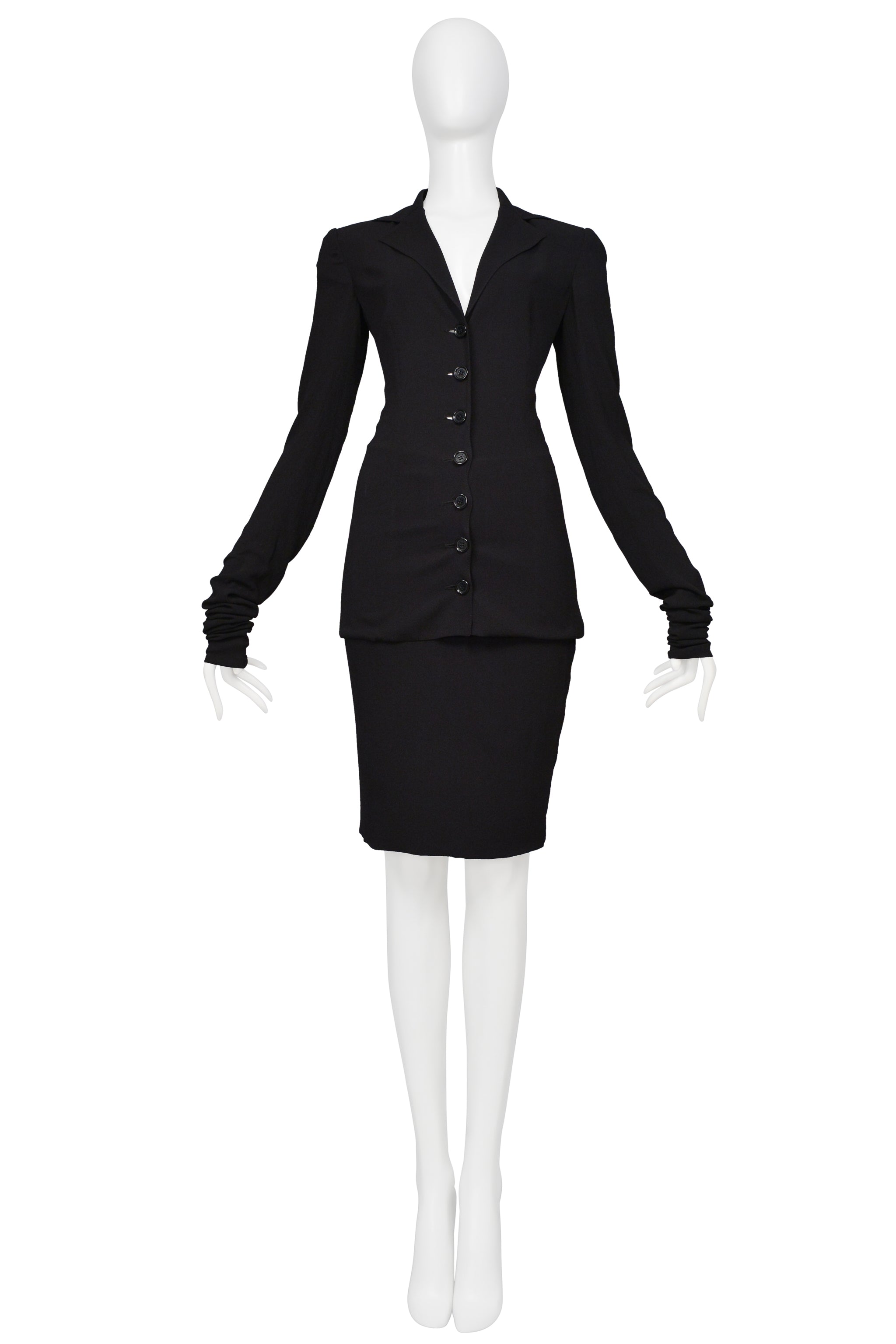 DOLCE & GABBANA BLACK CREPE JACKET WITH EXTRA LONG SLEEVES & SKIRT ENSEMBLE 2003