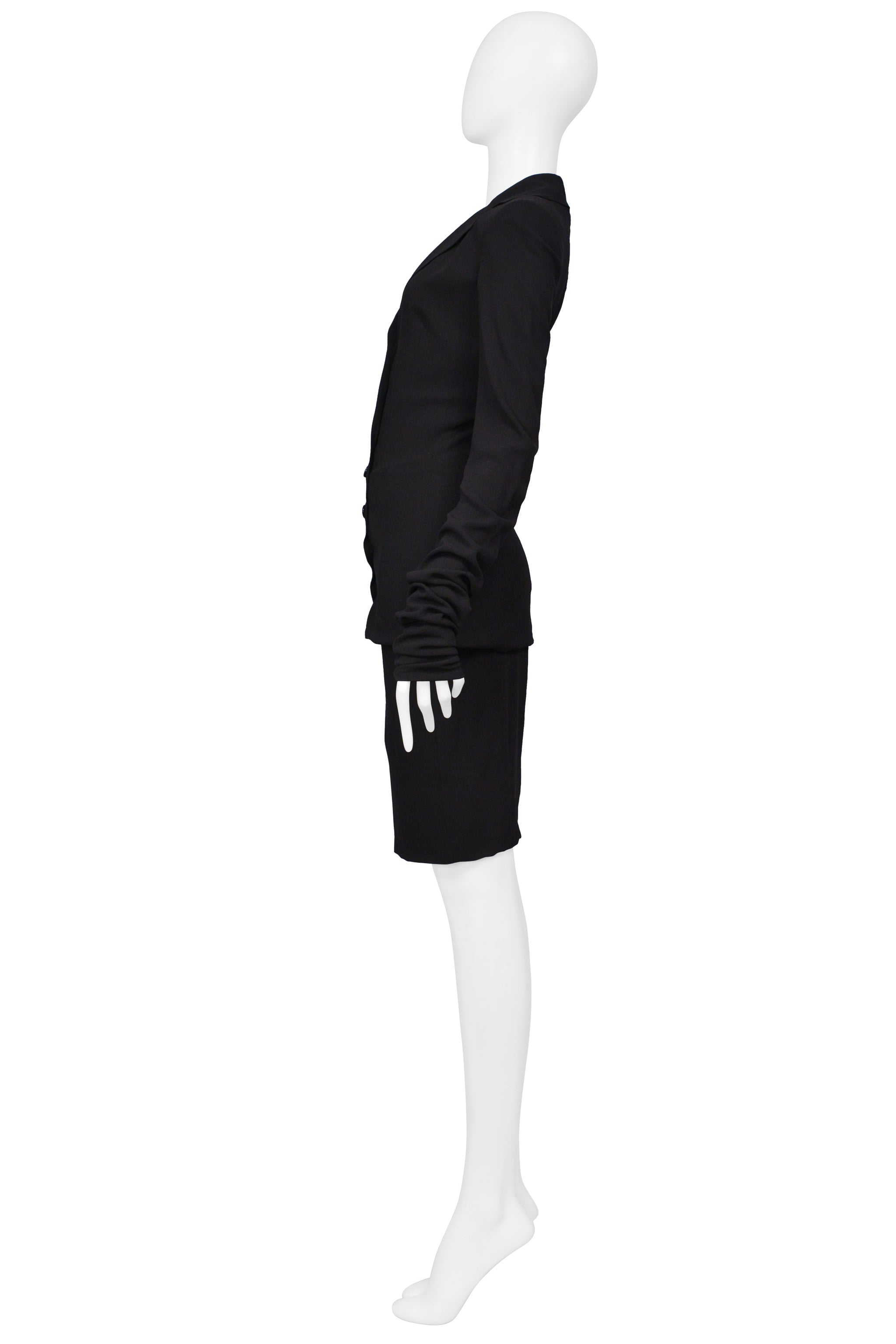 DOLCE & GABBANA BLACK CREPE JACKET WITH EXTRA LONG SLEEVES & SKIRT ENSEMBLE 2003