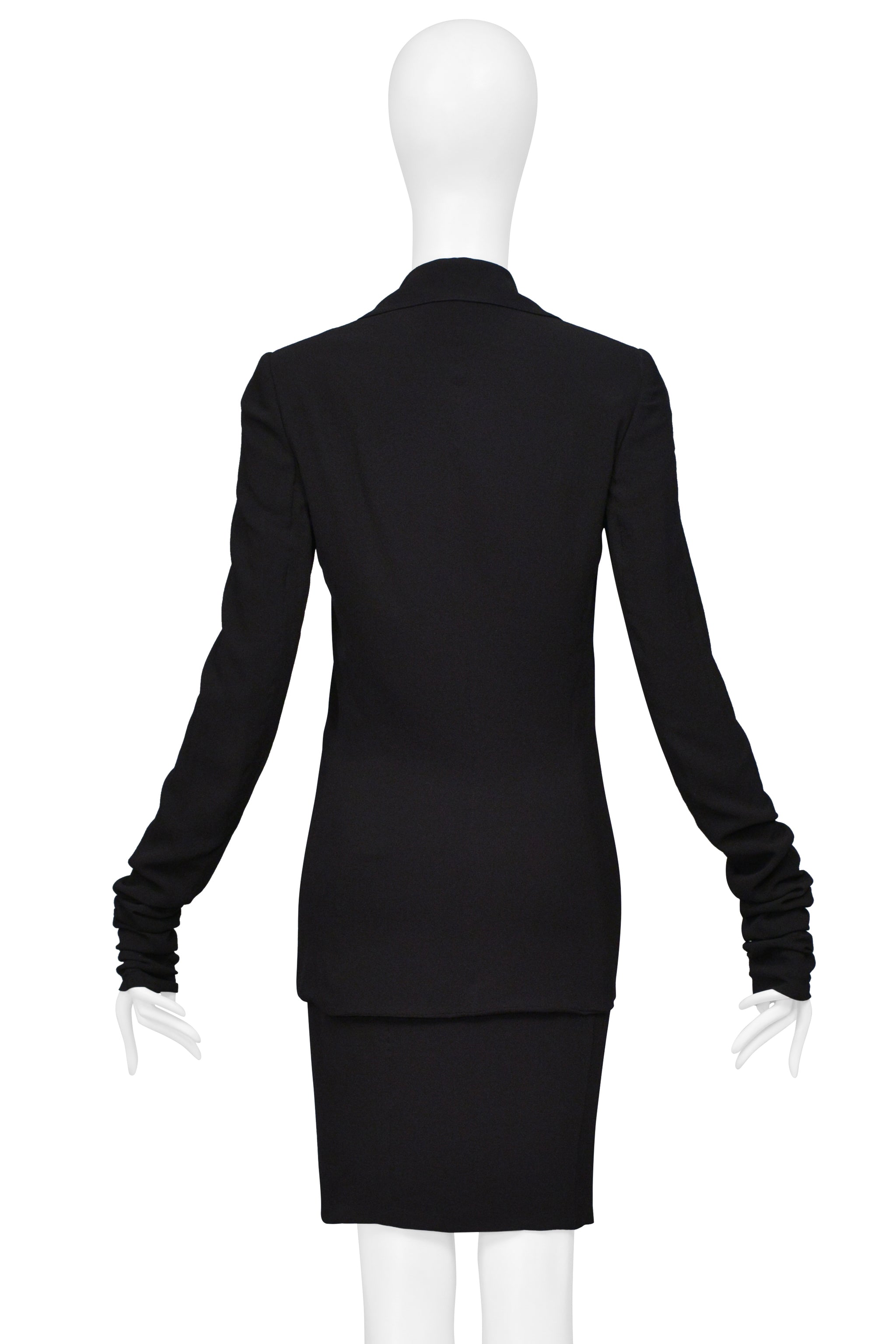 DOLCE & GABBANA BLACK CREPE JACKET WITH EXTRA LONG SLEEVES & SKIRT ENSEMBLE 2003