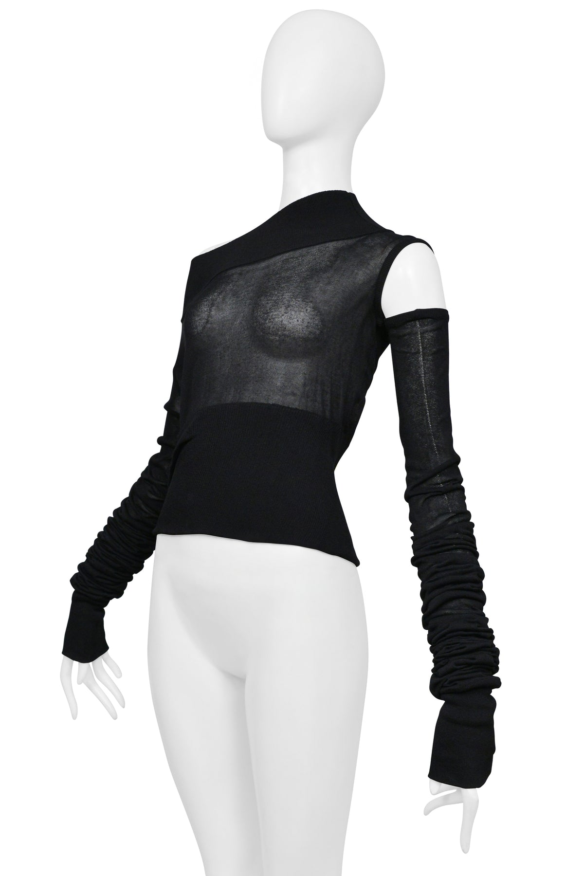 DOLCE & GABBANA 2003 BLACK MESH HIGH COLLAR ASYMMETRICAL TOP W DETACHABLE SLEEVE