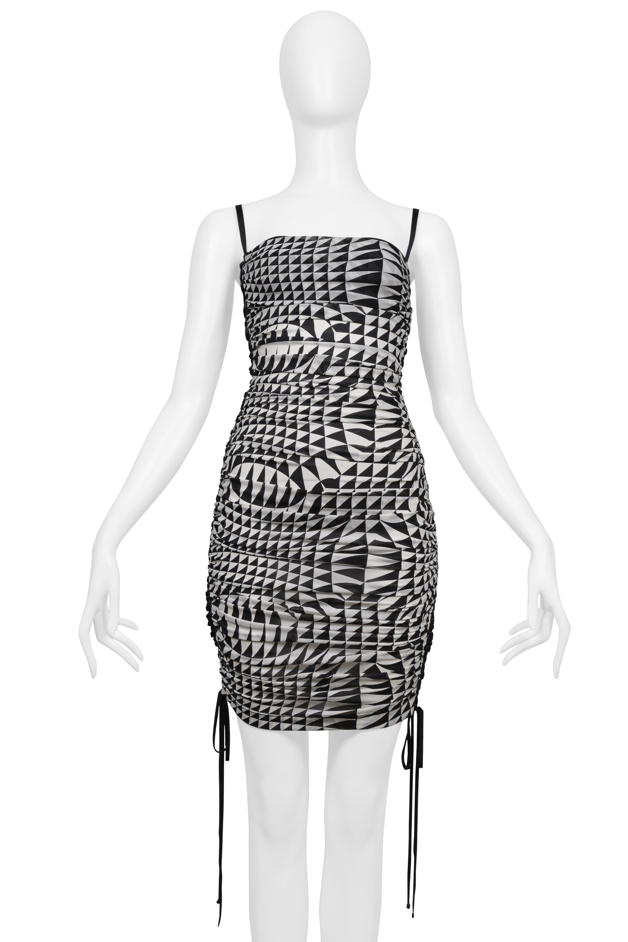 DOLCE & GABBANA BLACK & WHITE OPTICAL SHOCK PRINT CORSET DRESS 2003