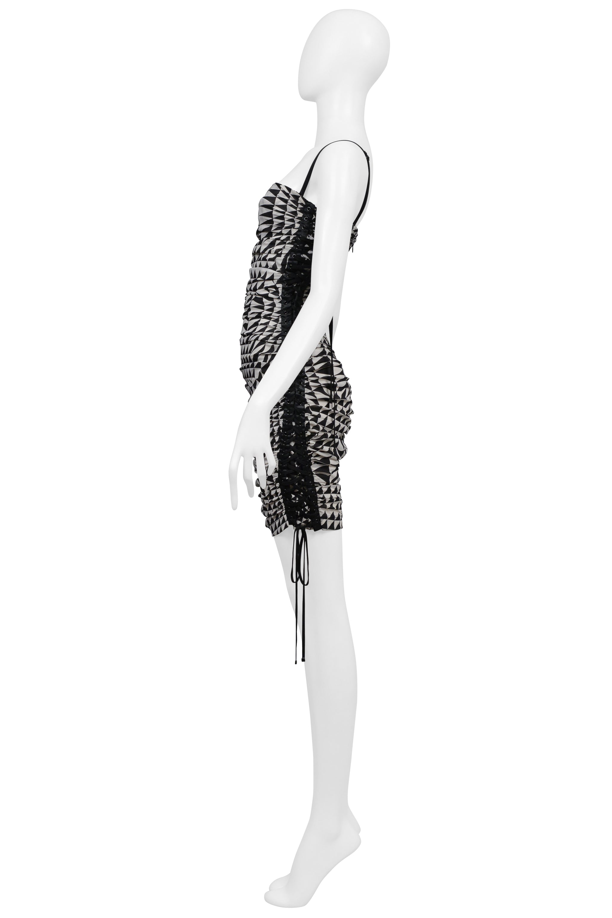 DOLCE & GABBANA BLACK & WHITE OPTICAL SHOCK PRINT CORSET DRESS 2003