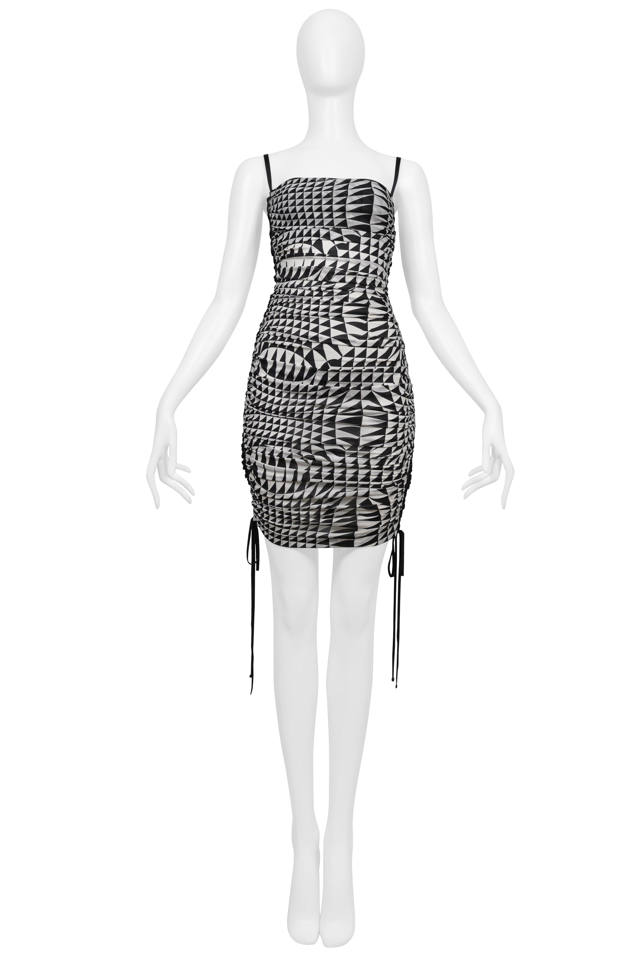DOLCE & GABBANA BLACK & WHITE OPTICAL SHOCK PRINT CORSET DRESS 2003