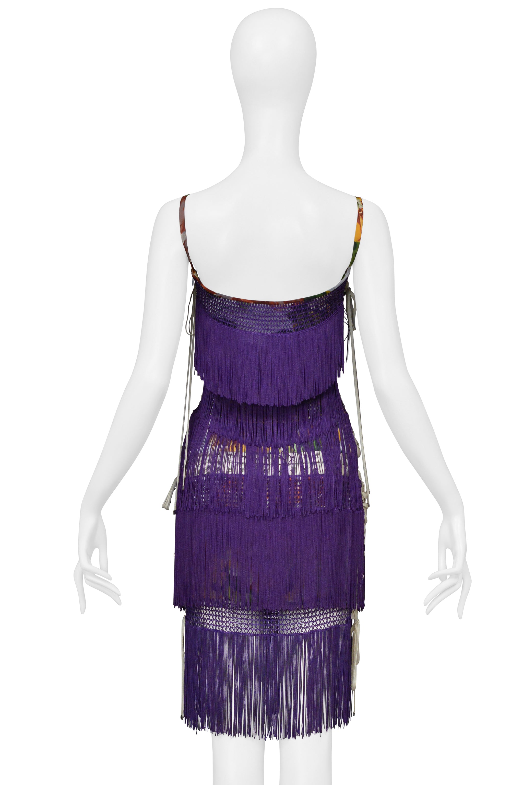 DOLCE & GABBANA PURPLE FRINGE DRESS WITH FLORAL PRINT 2003