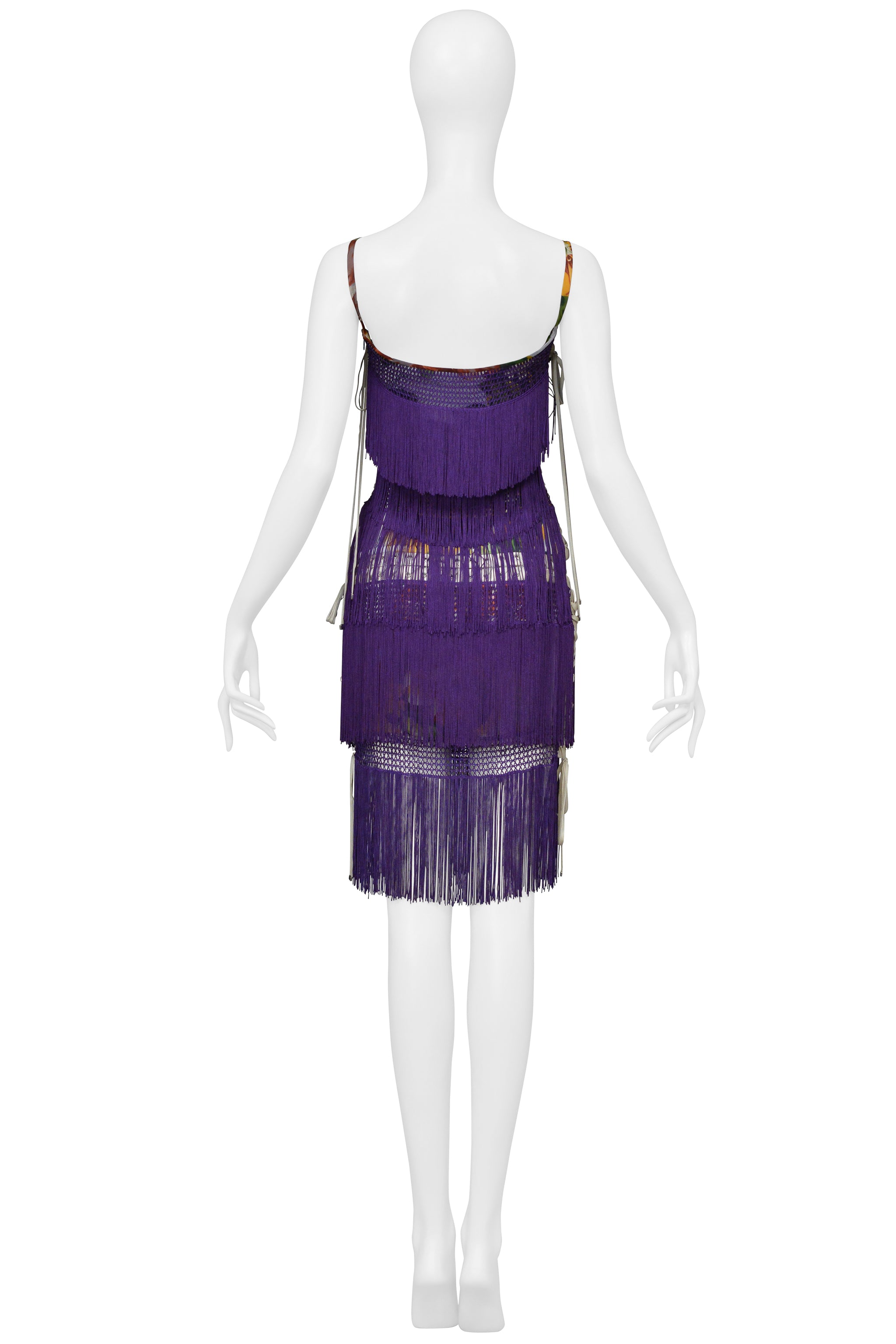 DOLCE & GABBANA PURPLE FRINGE DRESS WITH FLORAL PRINT 2003