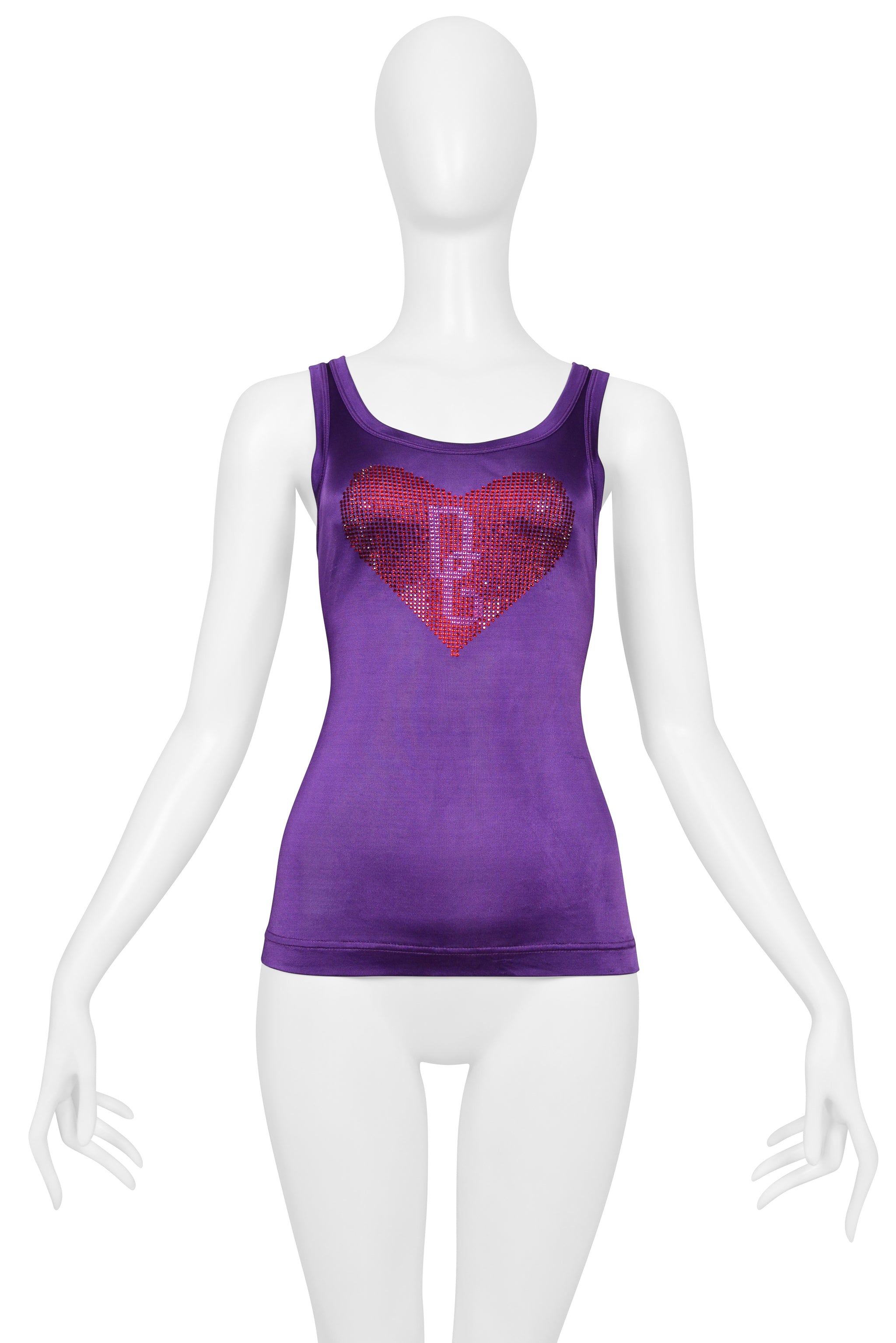 DOLCE & GABBANA PURPLE TANK TOP W RED RHINESTONE HEART 2003