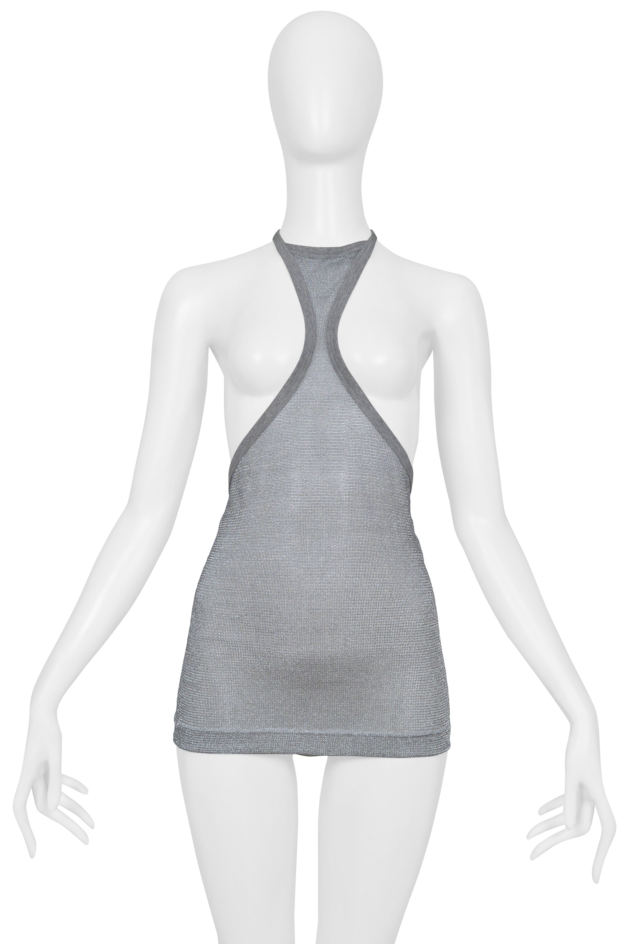 DOLCE & GABBANA SILVER LAME RACER BACK TANK WITH GATHERS AT THE BACK 2003