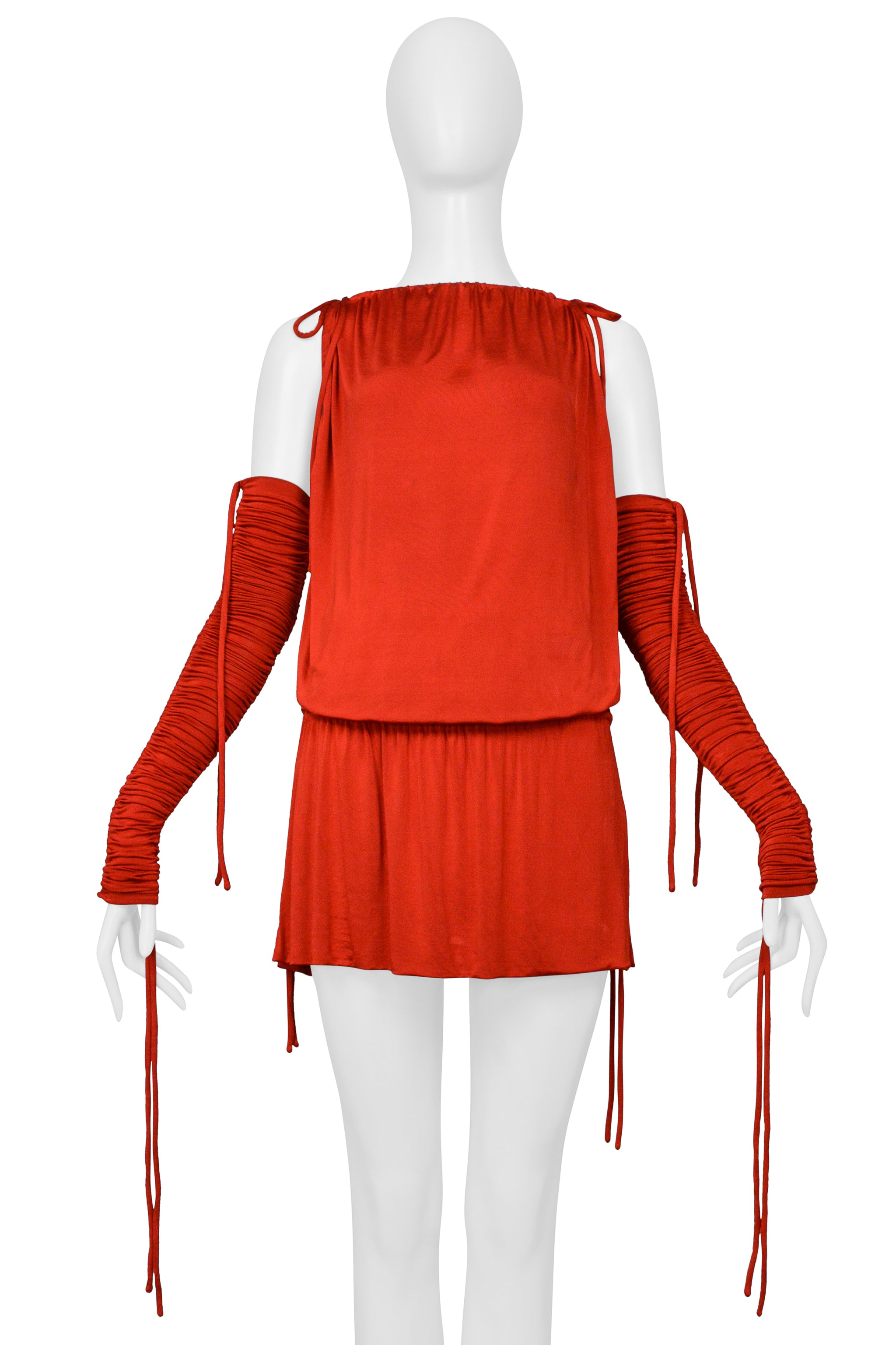 DOLCE & GABBANA RED JERSEY DRESS WITH DRAWSTRINGS WITH SLEEVES 2003