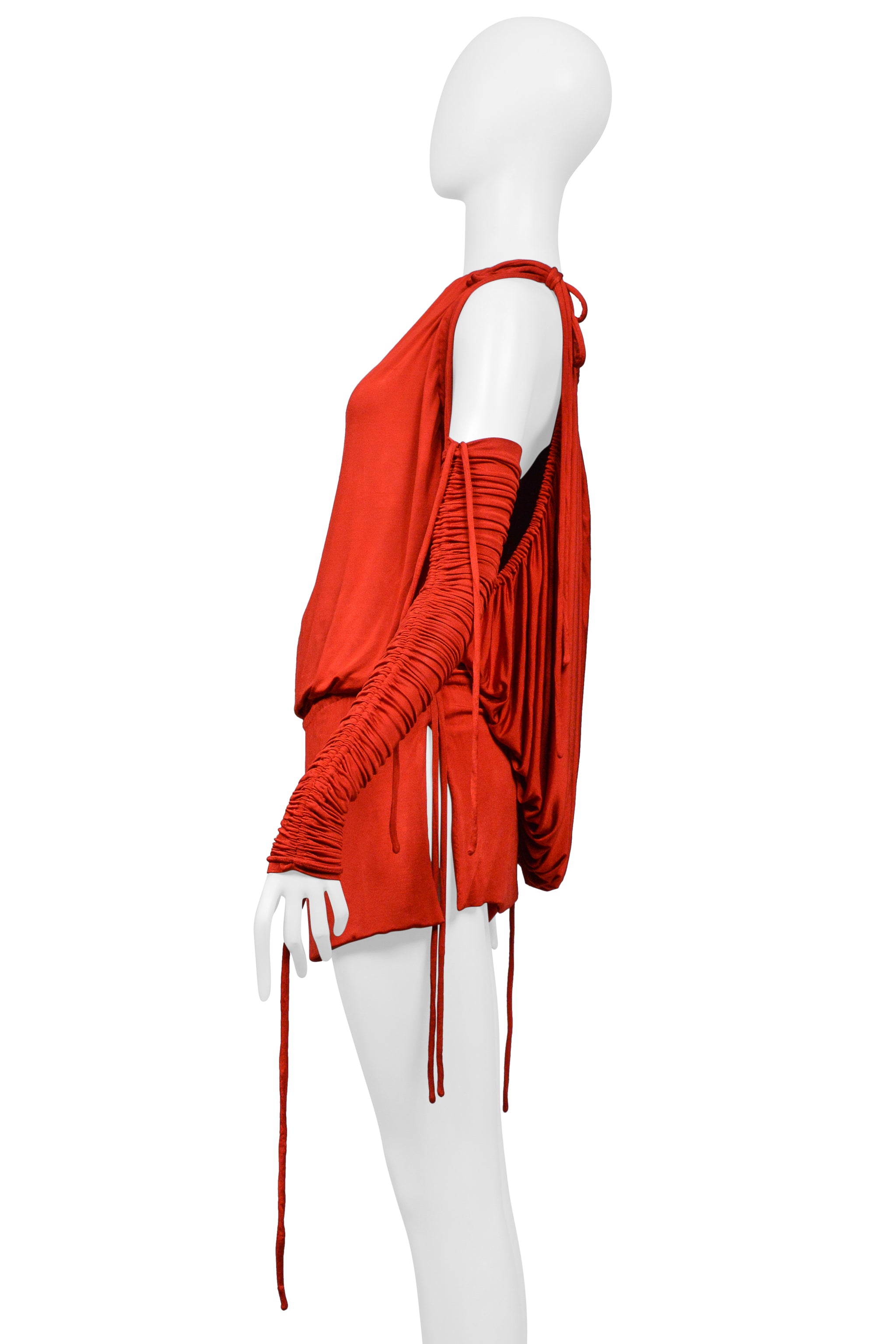 DOLCE & GABBANA RED JERSEY DRESS WITH DRAWSTRINGS WITH SLEEVES 2003