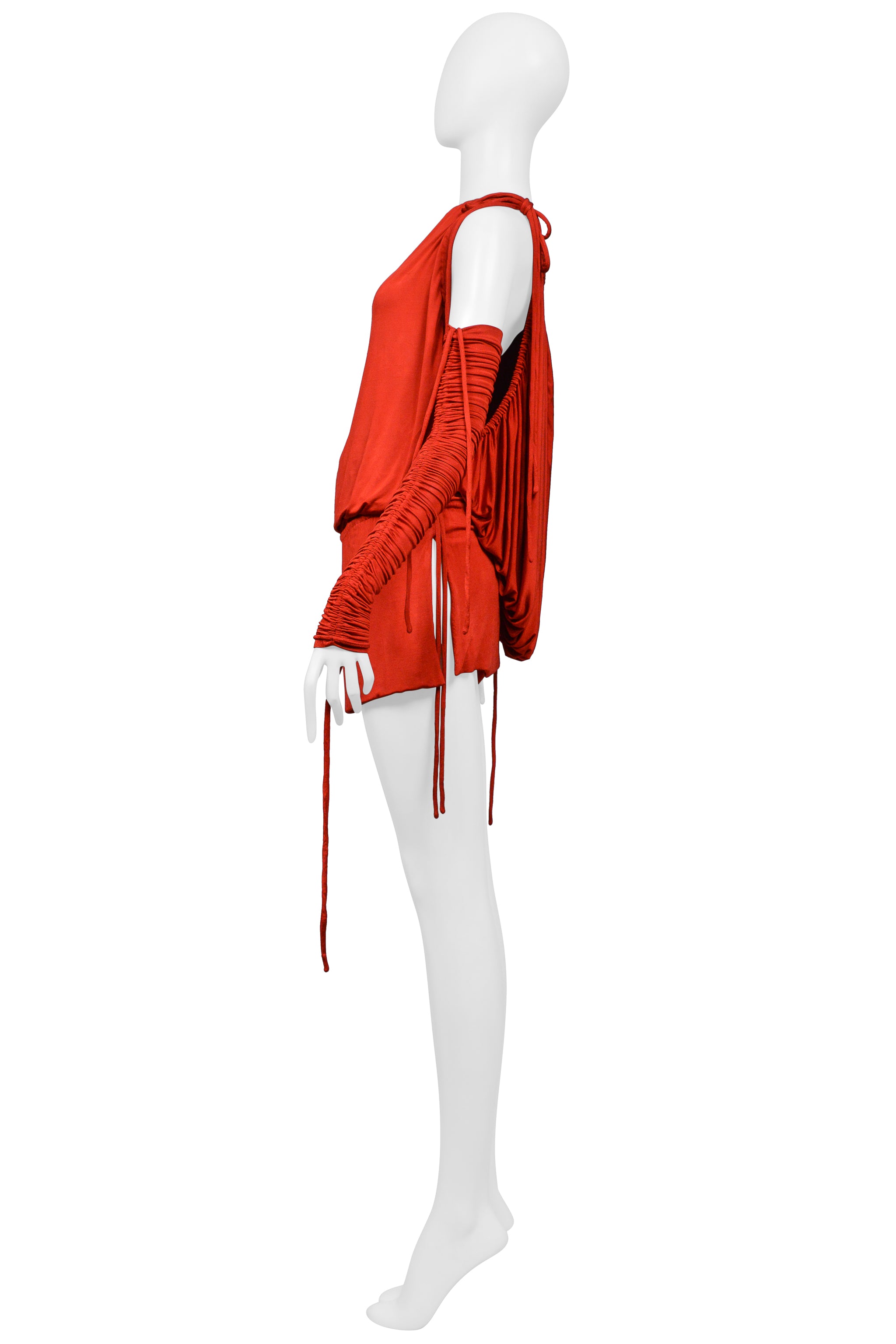 DOLCE & GABBANA RED JERSEY DRESS WITH DRAWSTRINGS WITH SLEEVES 2003