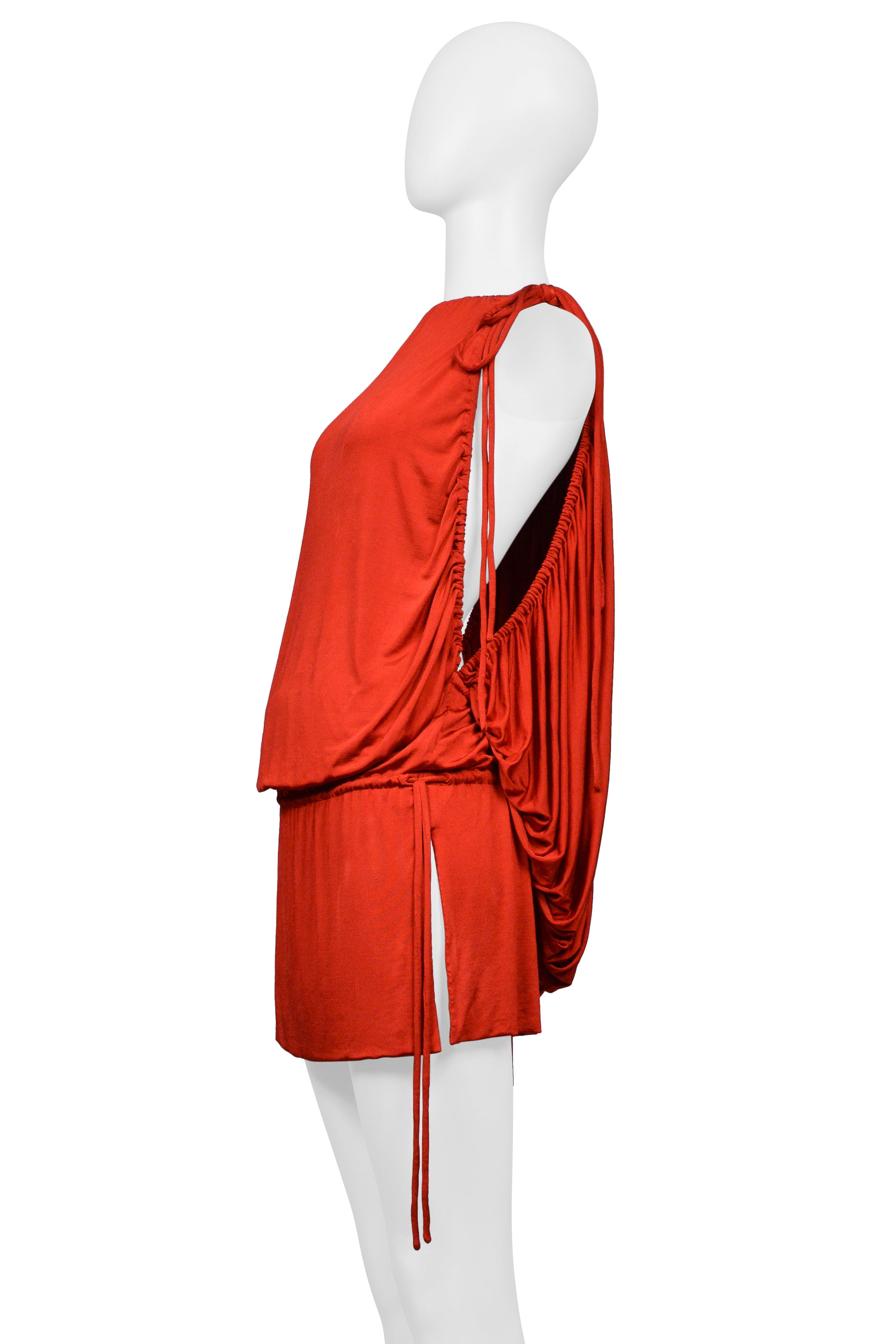 DOLCE & GABBANA RED JERSEY DRESS WITH DRAWSTRINGS WITH SLEEVES 2003