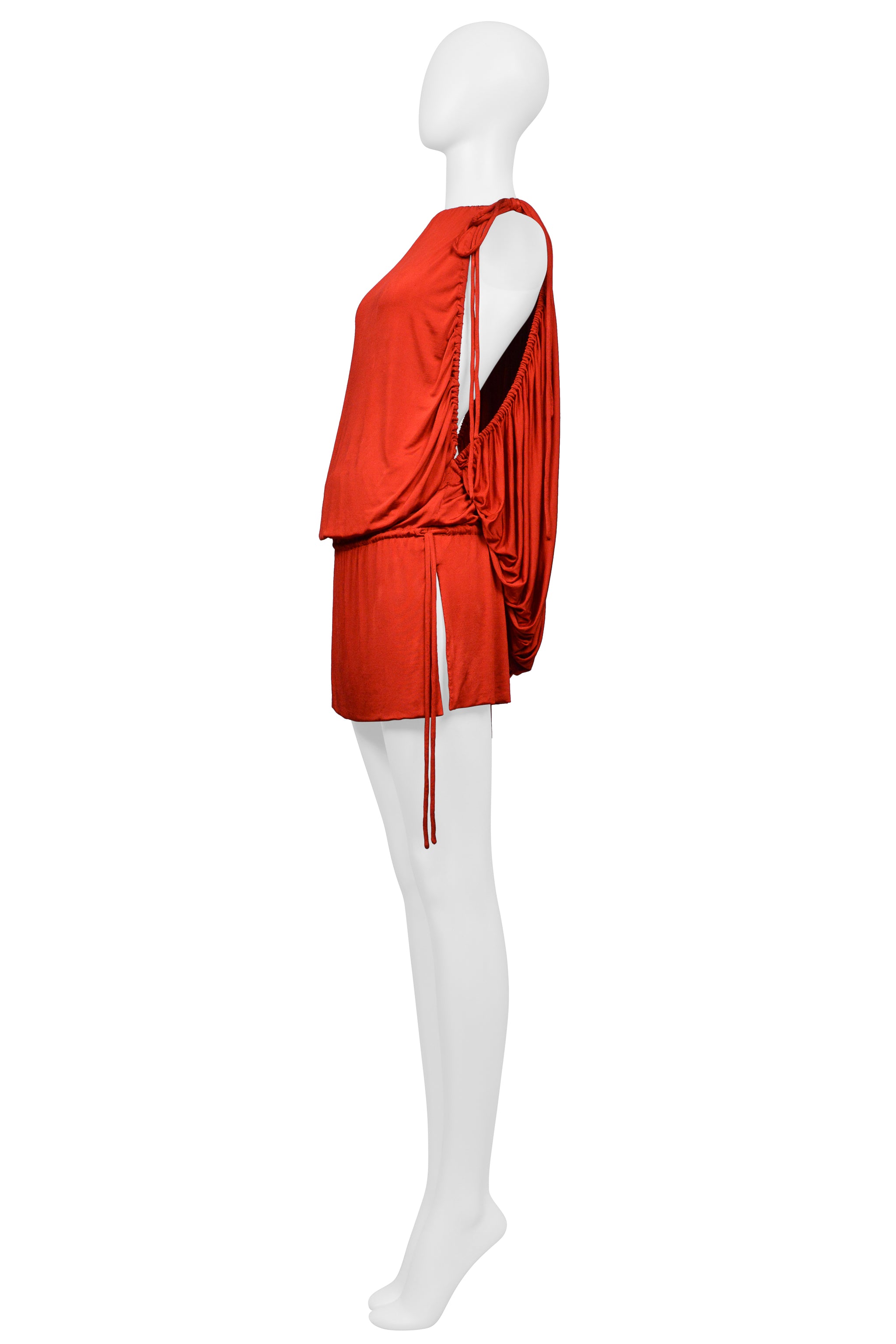 DOLCE & GABBANA RED JERSEY DRESS WITH DRAWSTRINGS WITH SLEEVES 2003