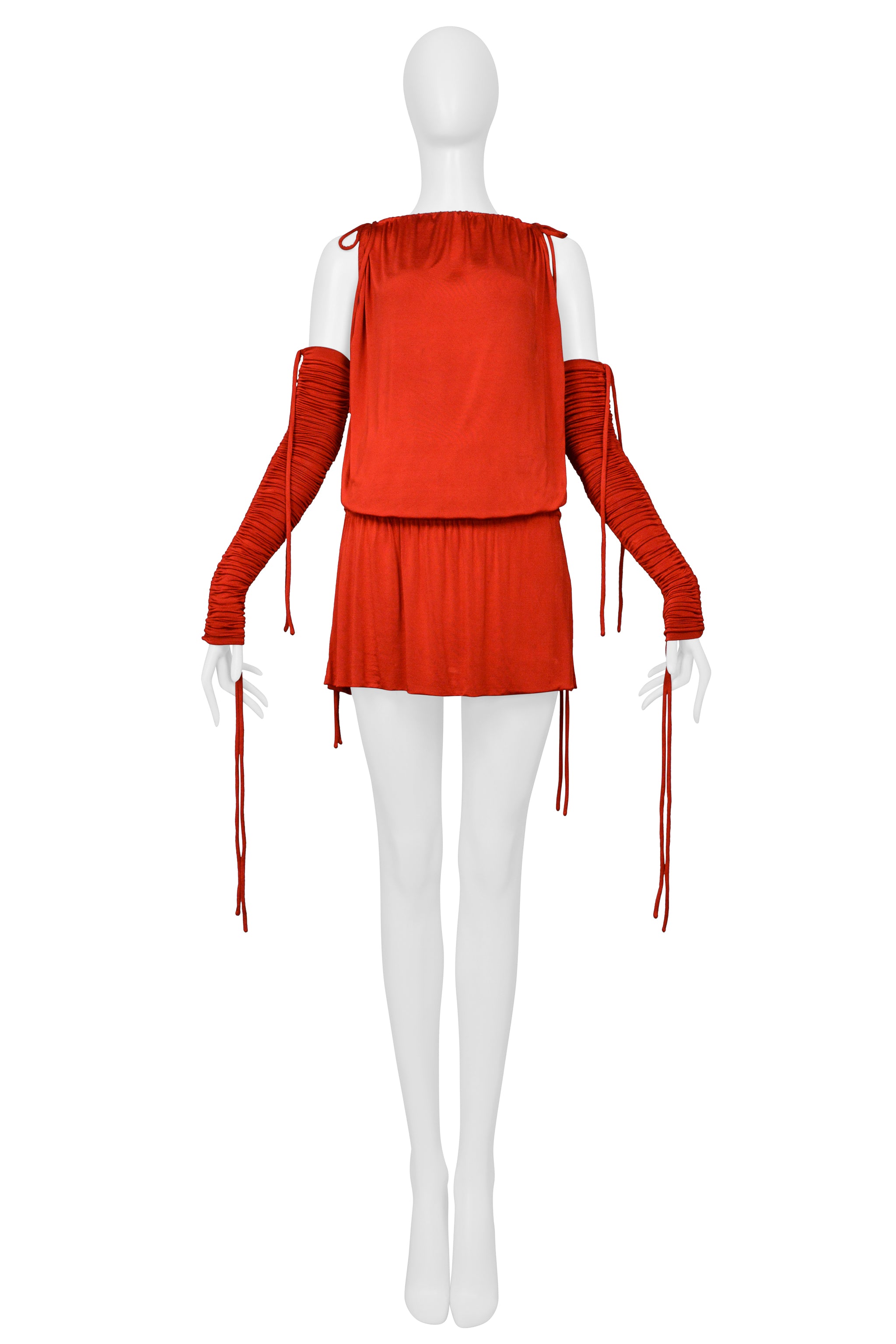 DOLCE & GABBANA RED JERSEY DRESS WITH DRAWSTRINGS WITH SLEEVES 2003