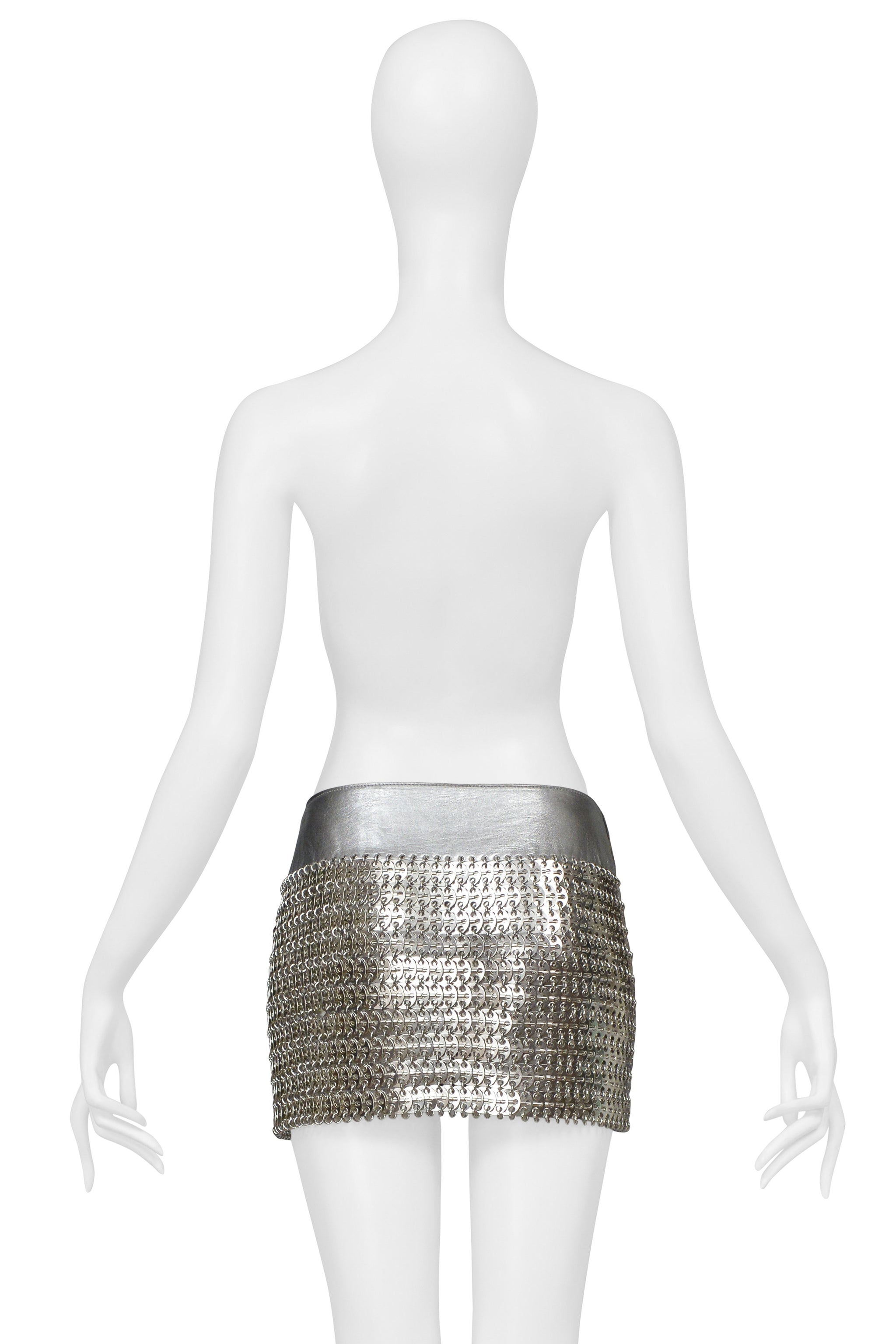 DOLCE & GABBANA SILVER MINI LEATHER SKIRT WITH METAL DISCS 2003