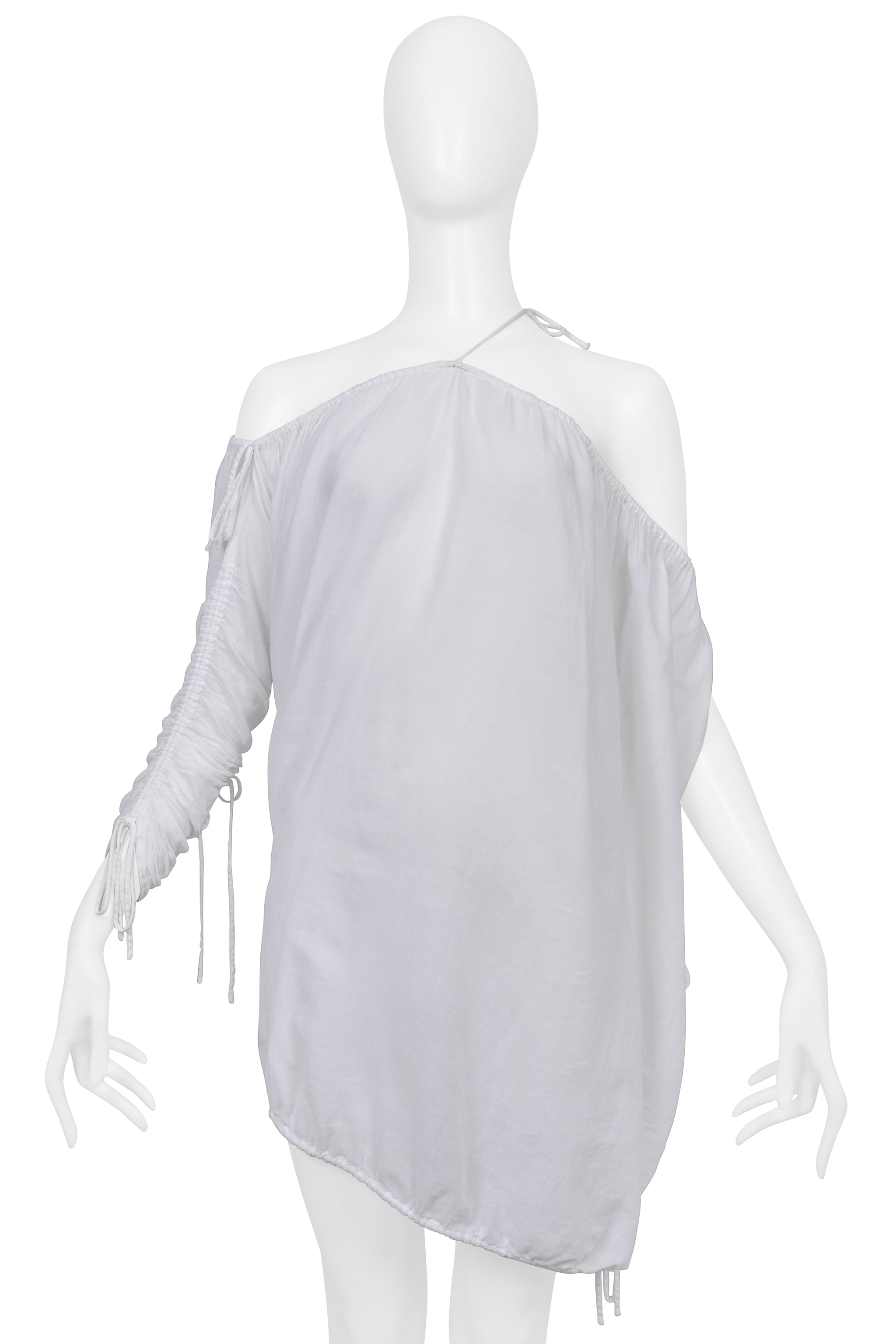 DOLCE & GABBANA WHITE COTTON ASYMMETRICAL DRAWSTRING TOP WITH TIES 2003