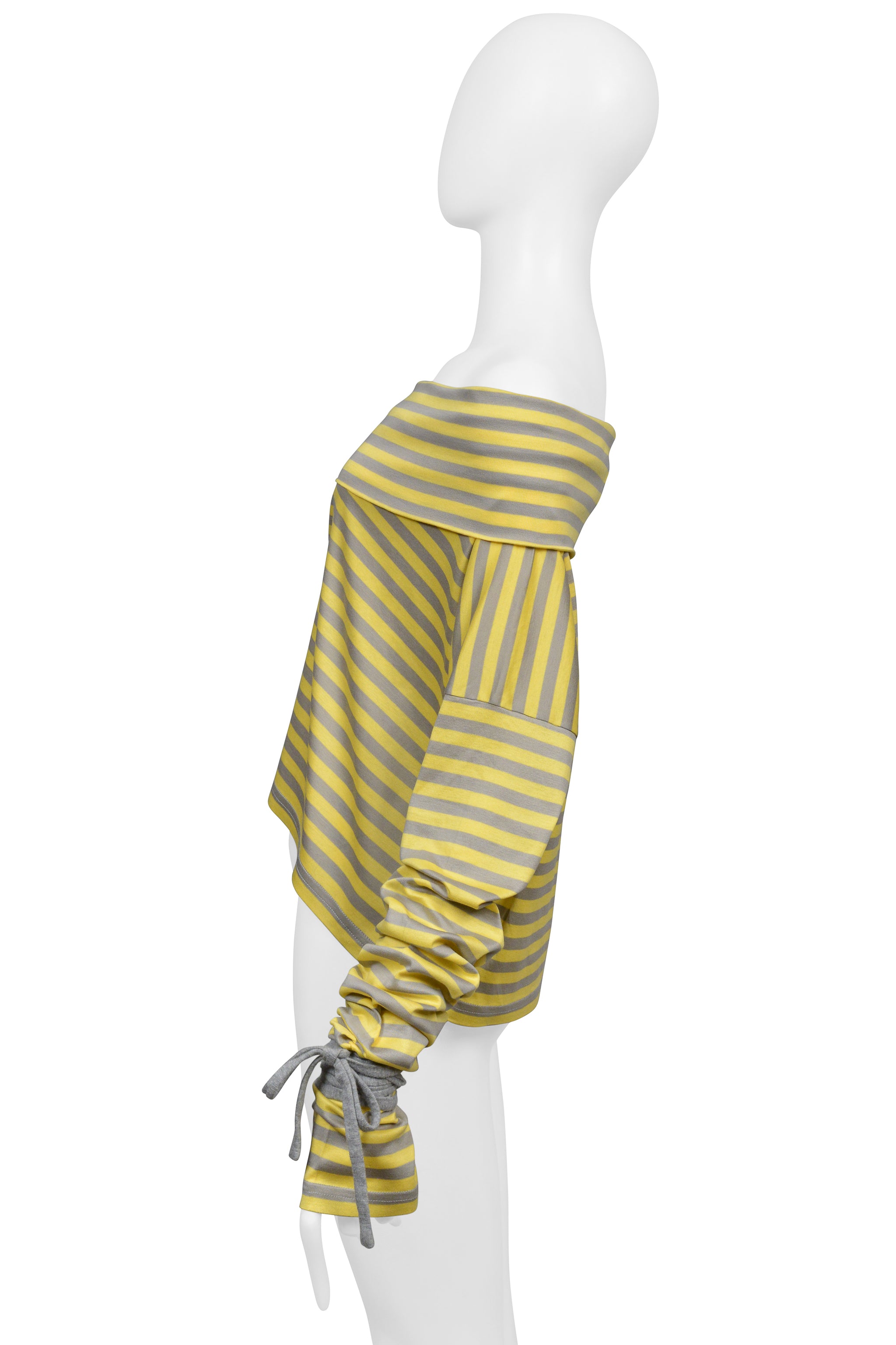 DOLCE & GABBANA YELLOW & GREY STRIPED COLD SHOULDER TOP WITH TIES 2003