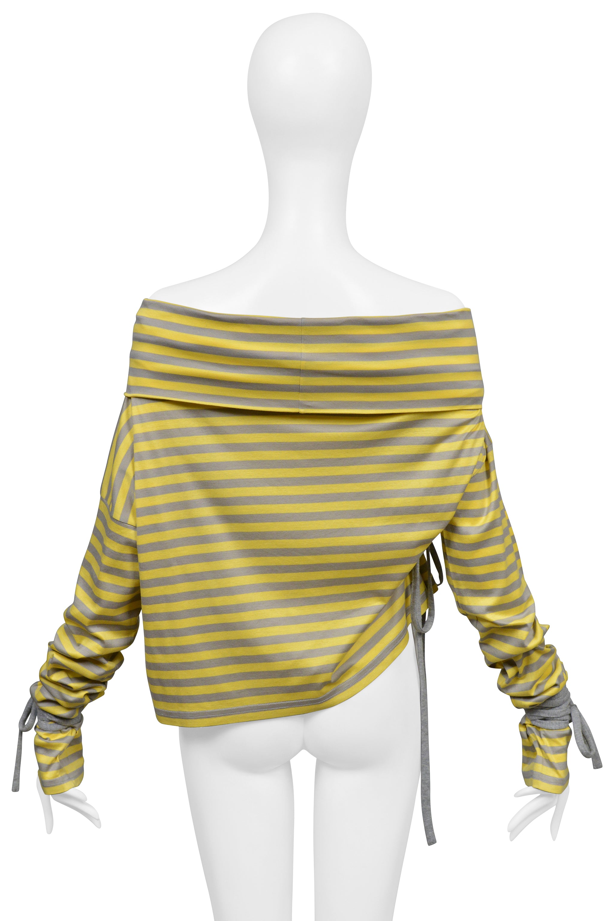 DOLCE & GABBANA YELLOW & GREY STRIPED COLD SHOULDER TOP WITH TIES 2003