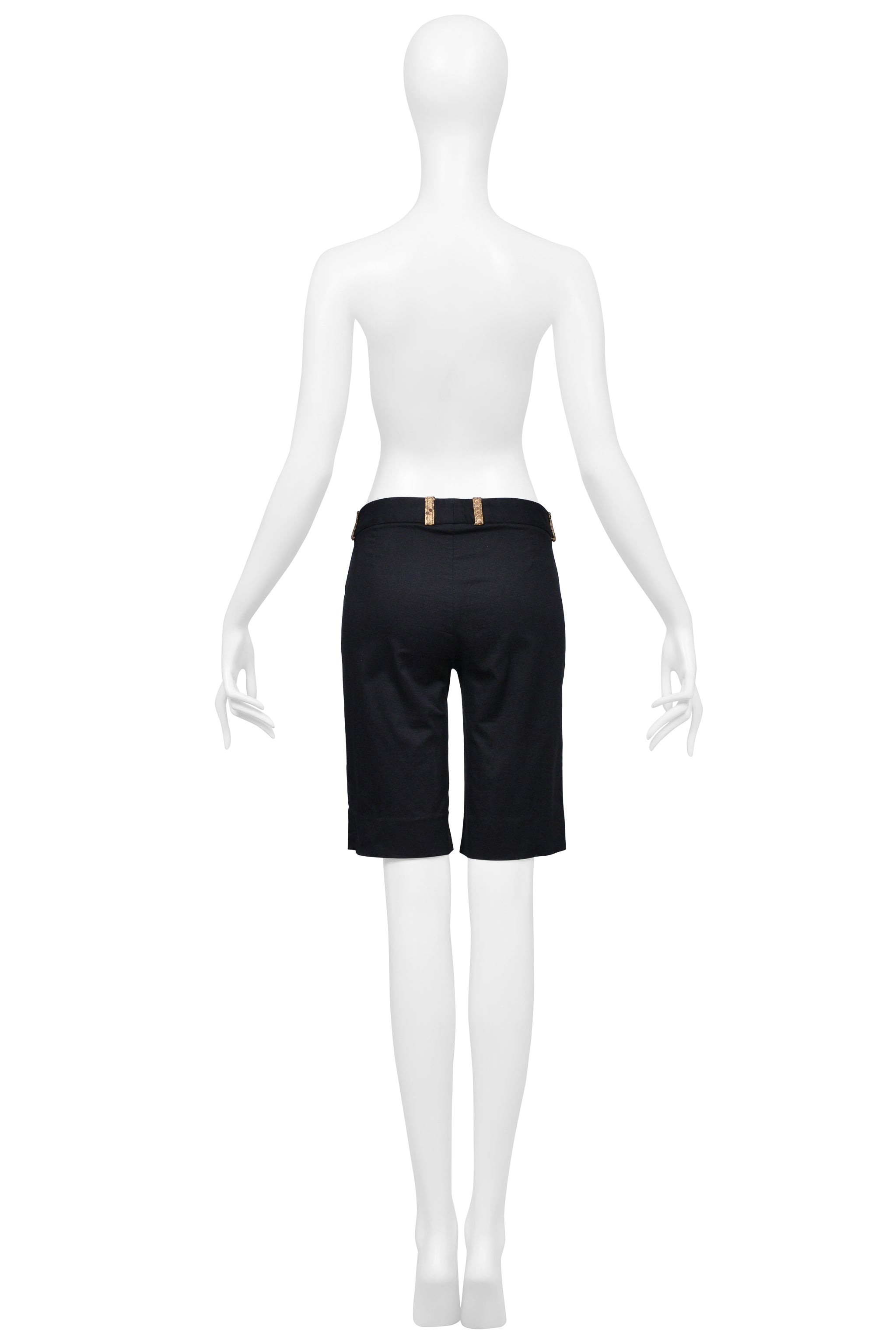 DOLCE & GABBANA BLACK COTTON BERMUDA SHORTS WITH PYTHON-EFFECT LEATHER TRIM