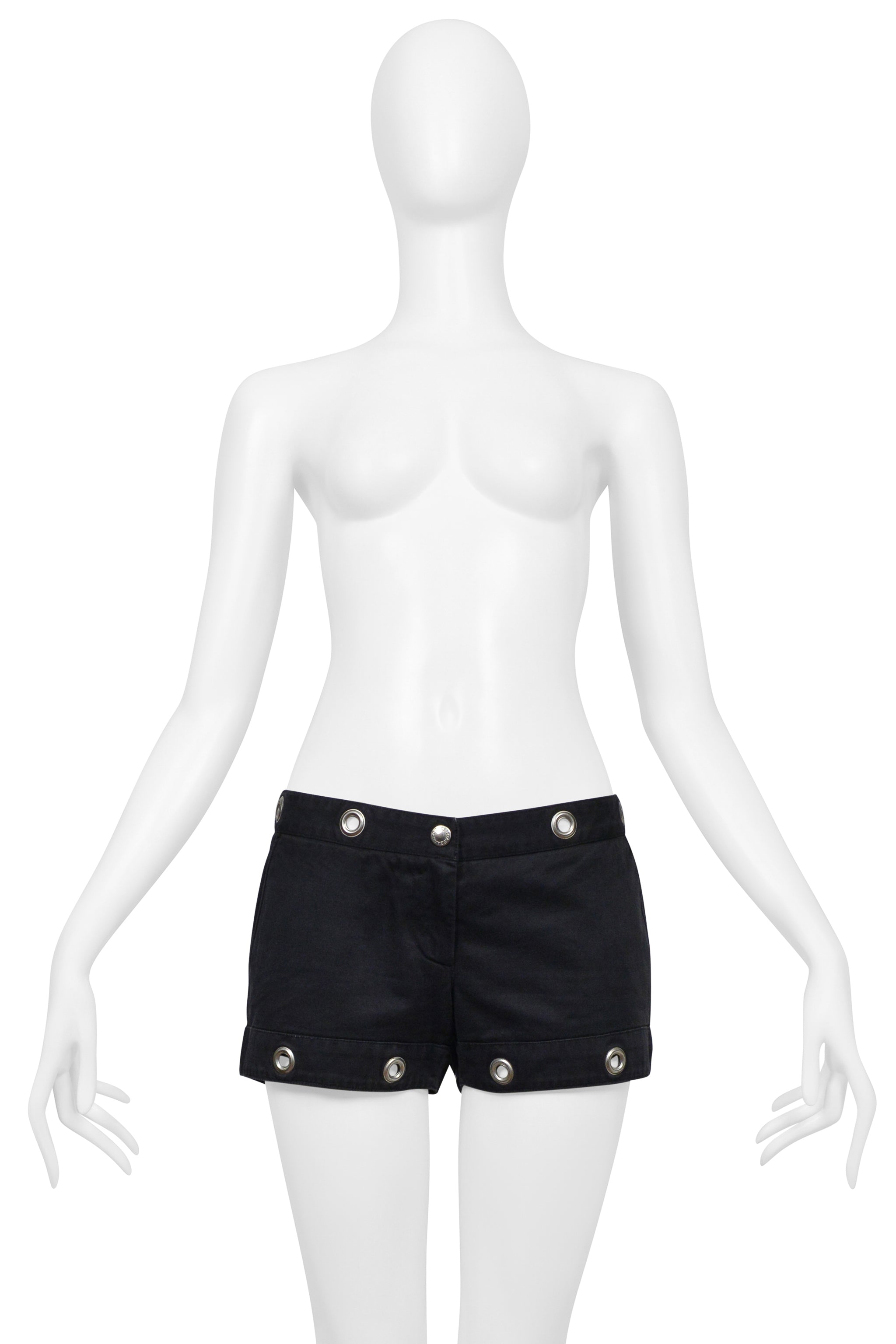 DOLCE & GABBANA BLACK COTTON SUPER MINI SHORTS WITH GROMMETS 2005