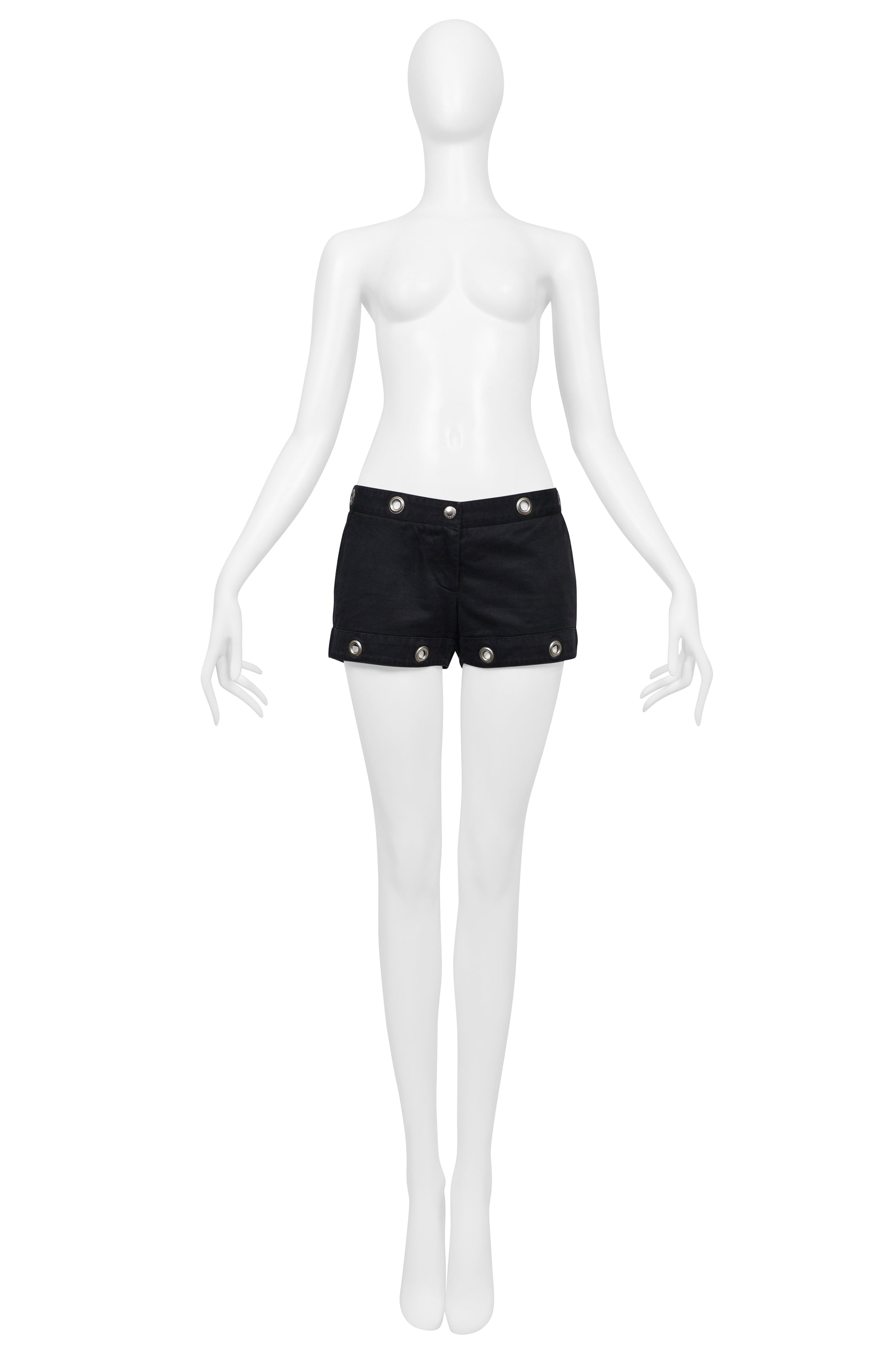 DOLCE & GABBANA BLACK COTTON SUPER MINI SHORTS WITH GROMMETS 2005