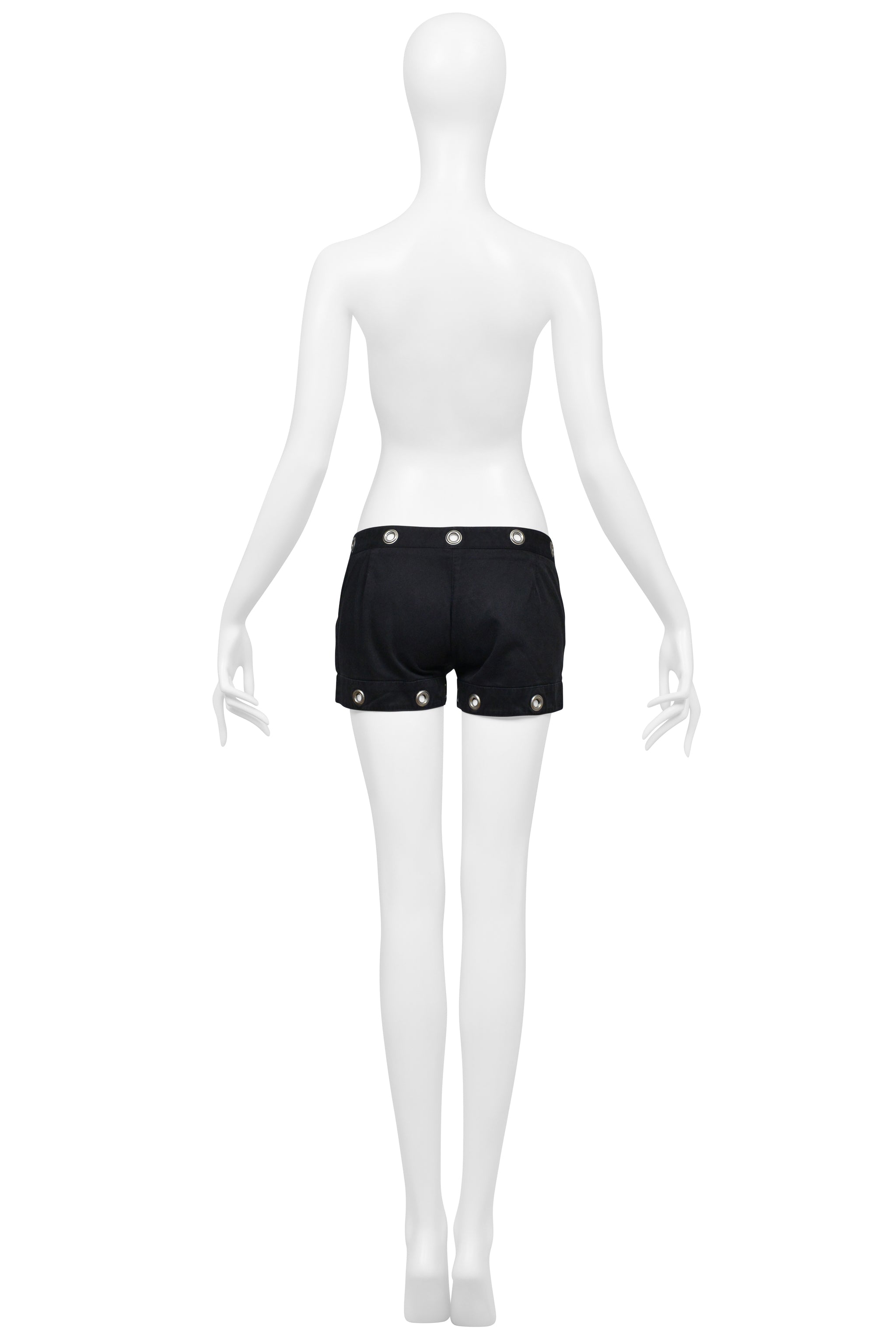 DOLCE & GABBANA BLACK COTTON SUPER MINI SHORTS WITH GROMMETS 2005
