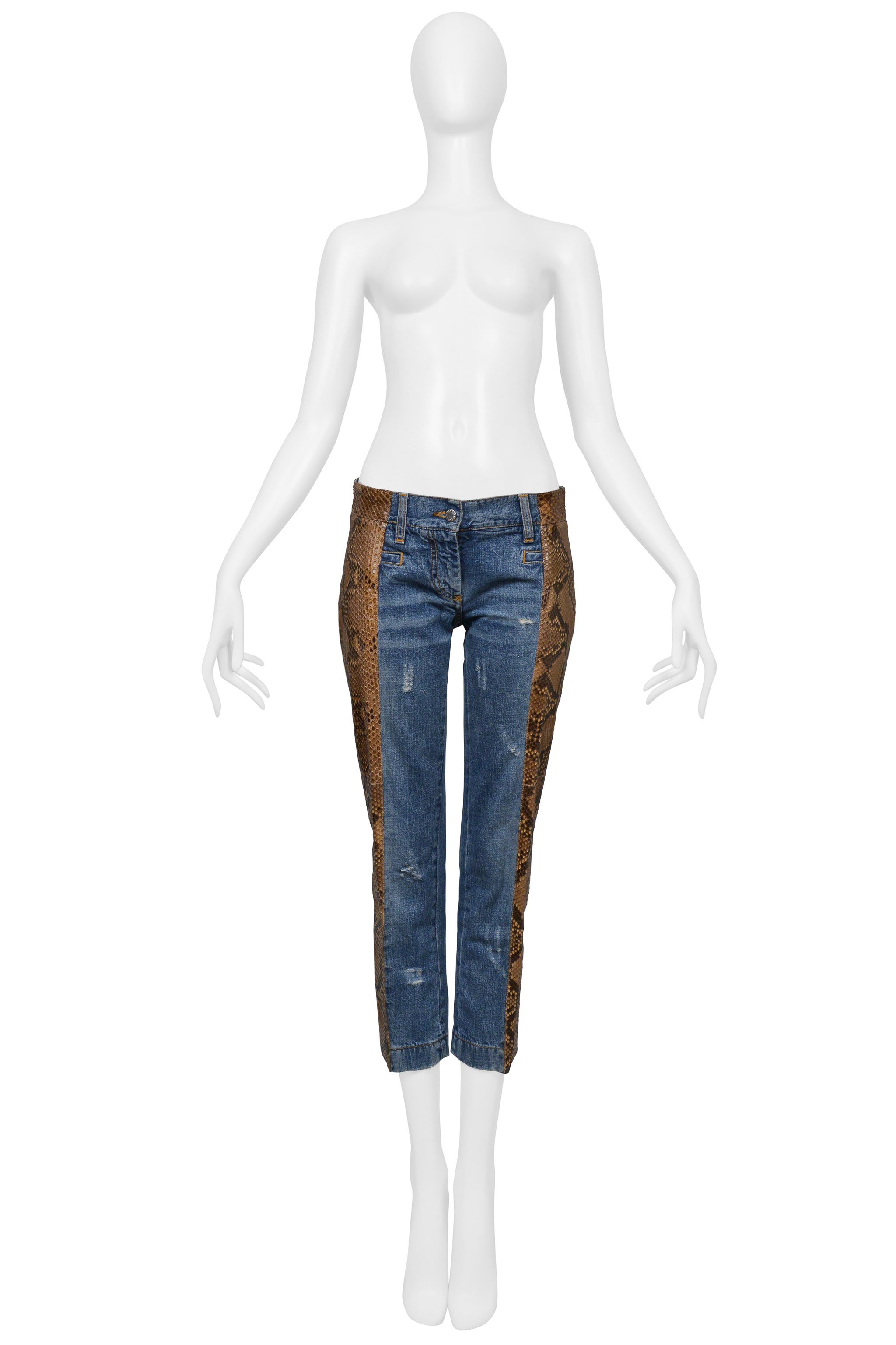 DOLCE & GABBANA BLUE DENIM JEANS WITH PYTHON SIDE INSETS 2005