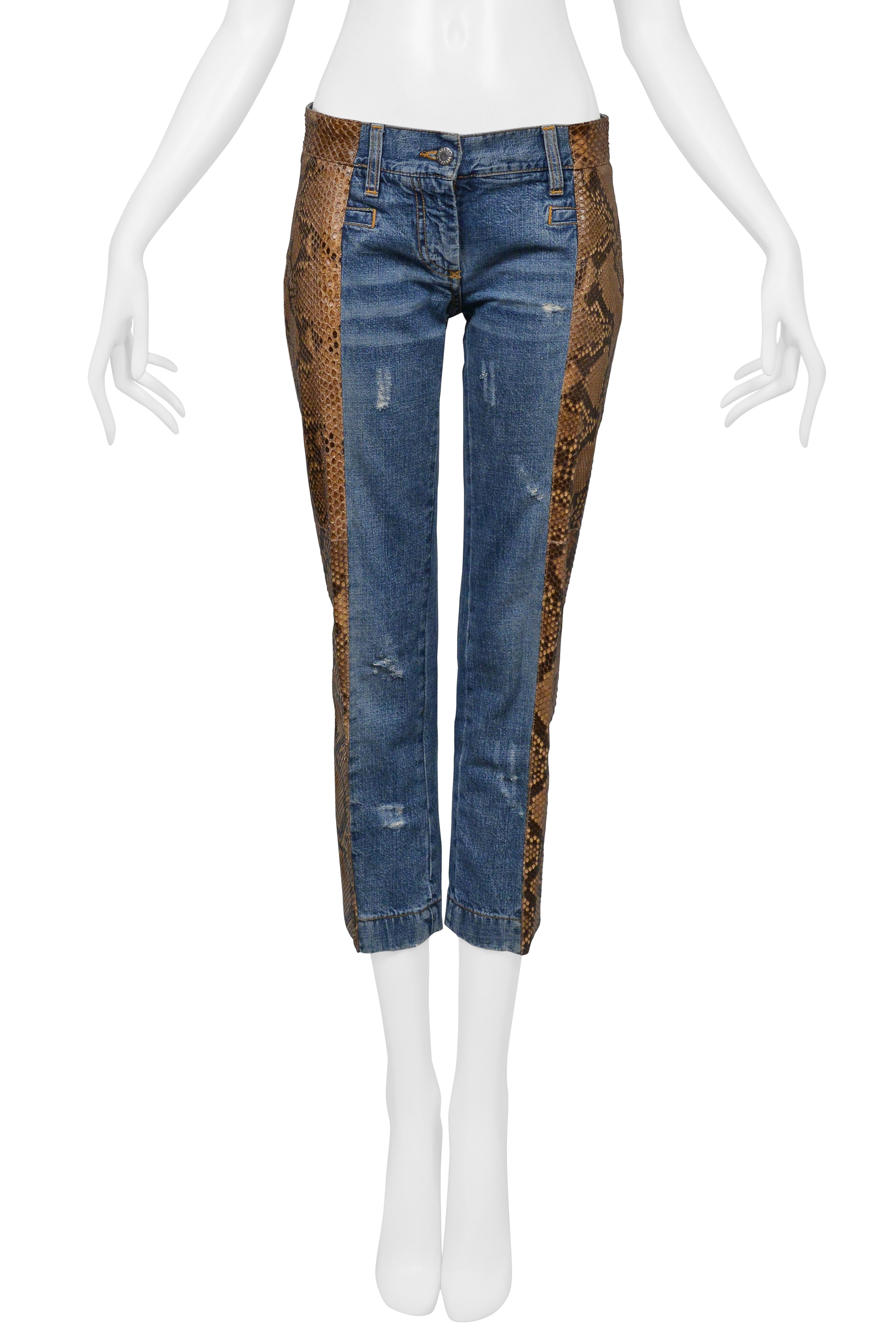DOLCE & GABBANA BLUE DENIM JEANS WITH PYTHON SIDE INSETS 2005