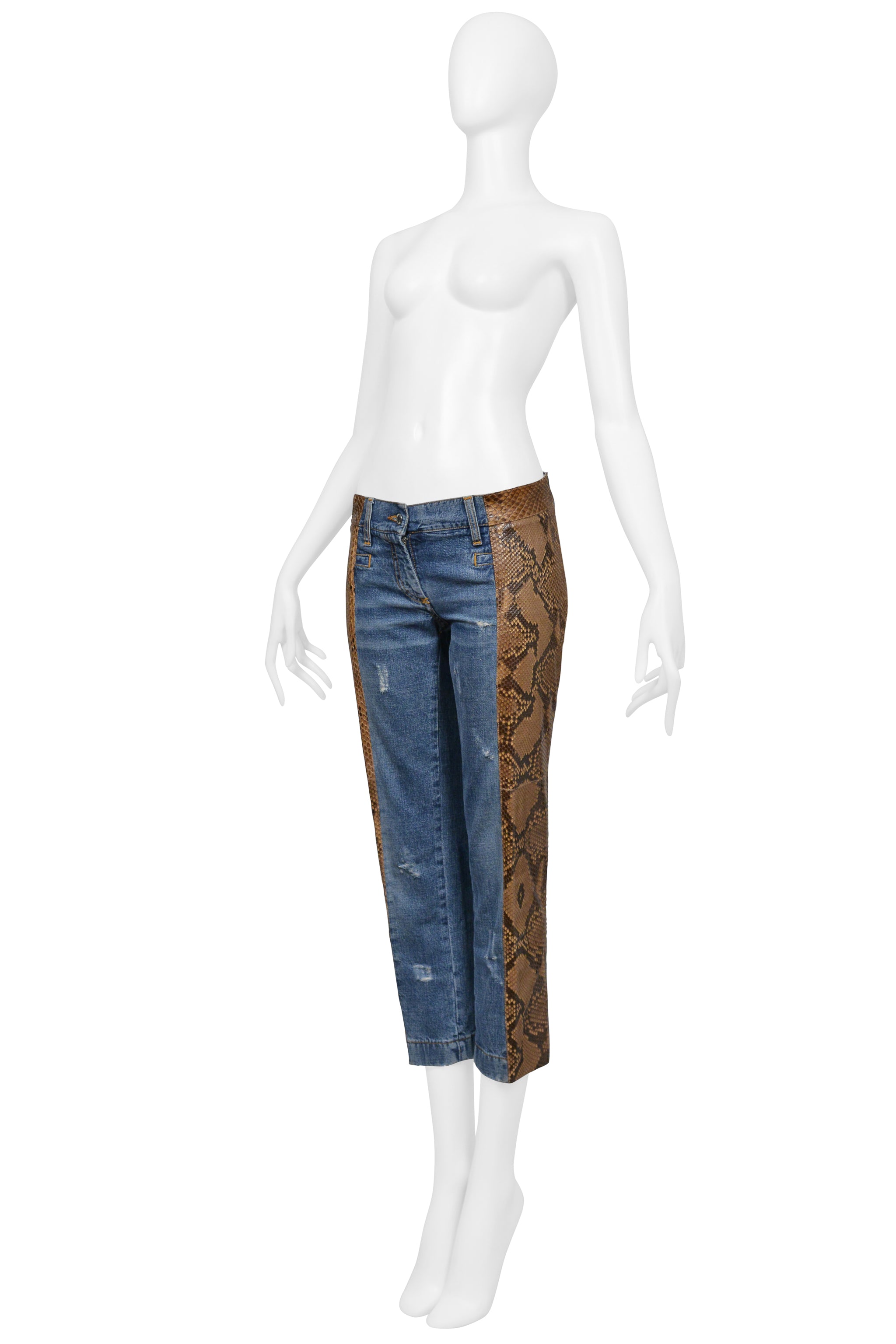 DOLCE & GABBANA BLUE DENIM JEANS WITH PYTHON SIDE INSETS 2005