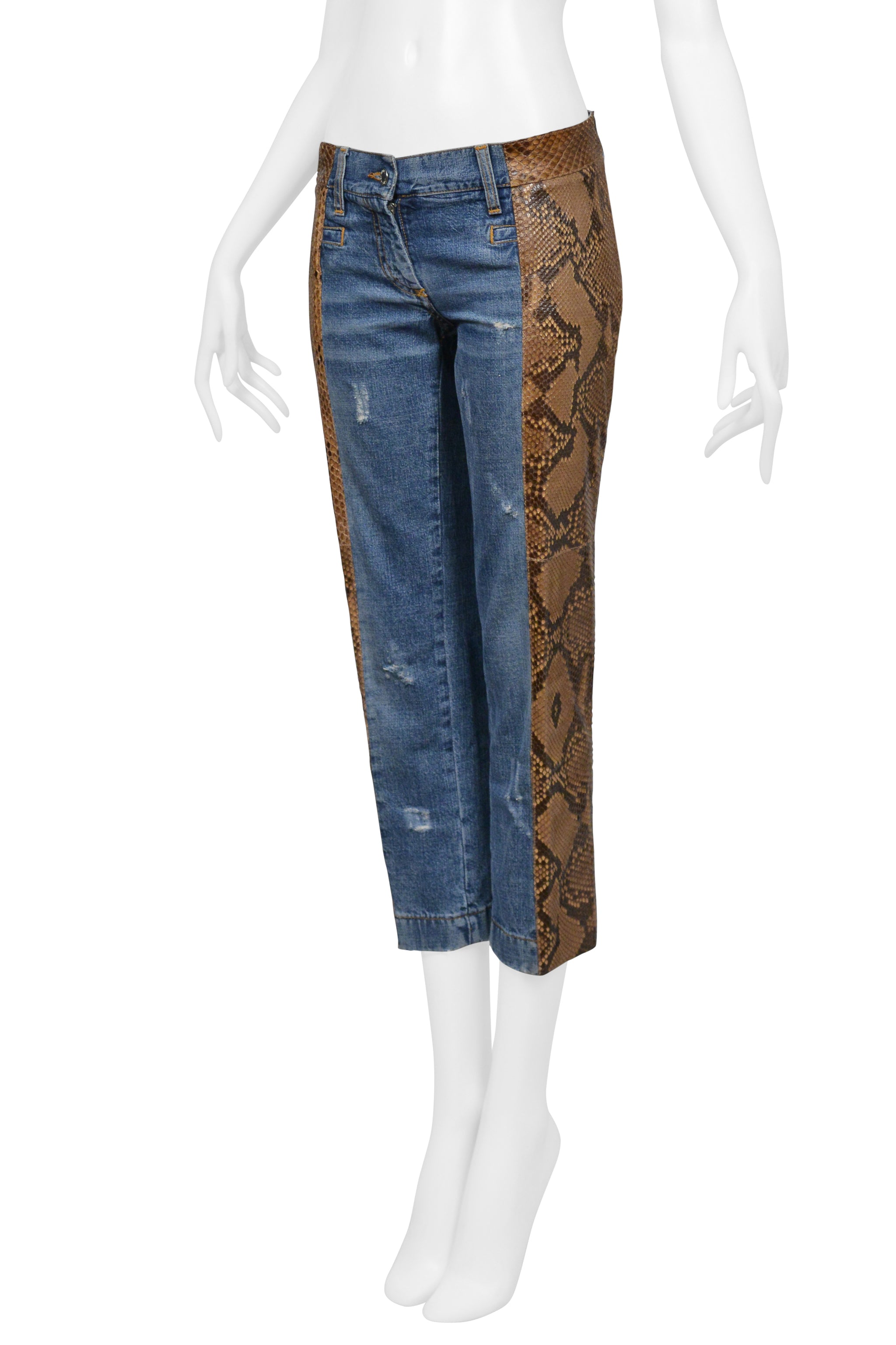 DOLCE & GABBANA BLUE DENIM JEANS WITH PYTHON SIDE INSETS 2005