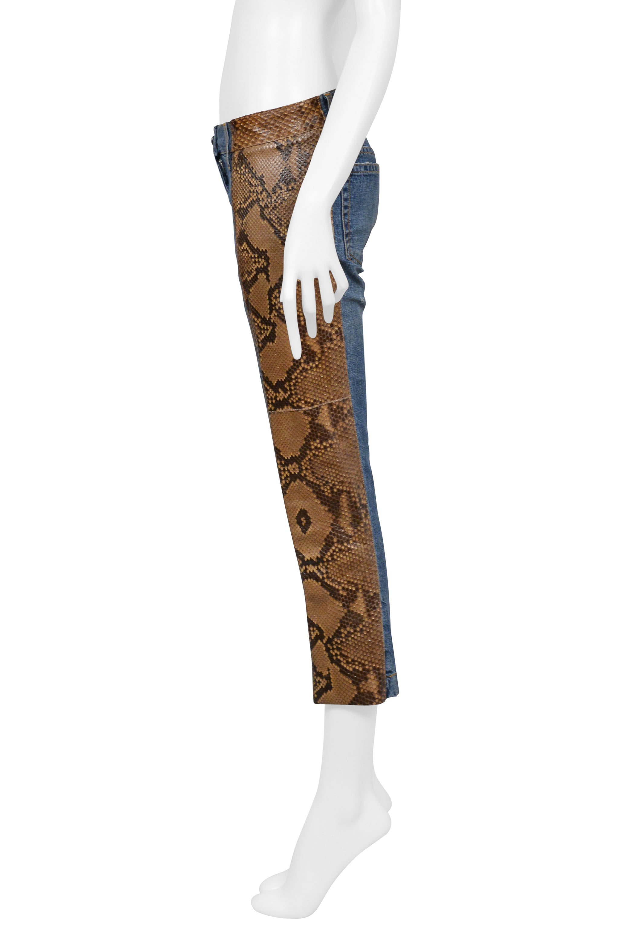DOLCE & GABBANA BLUE DENIM JEANS WITH PYTHON SIDE INSETS 2005