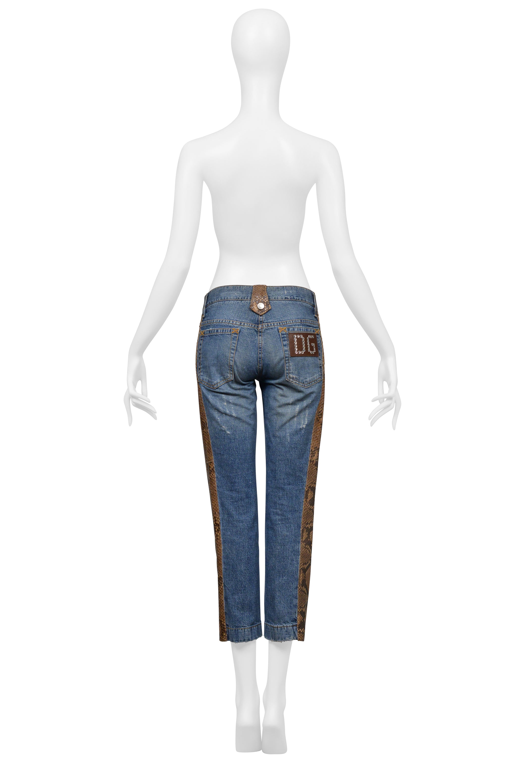 DOLCE & GABBANA BLUE DENIM JEANS WITH PYTHON SIDE INSETS 2005