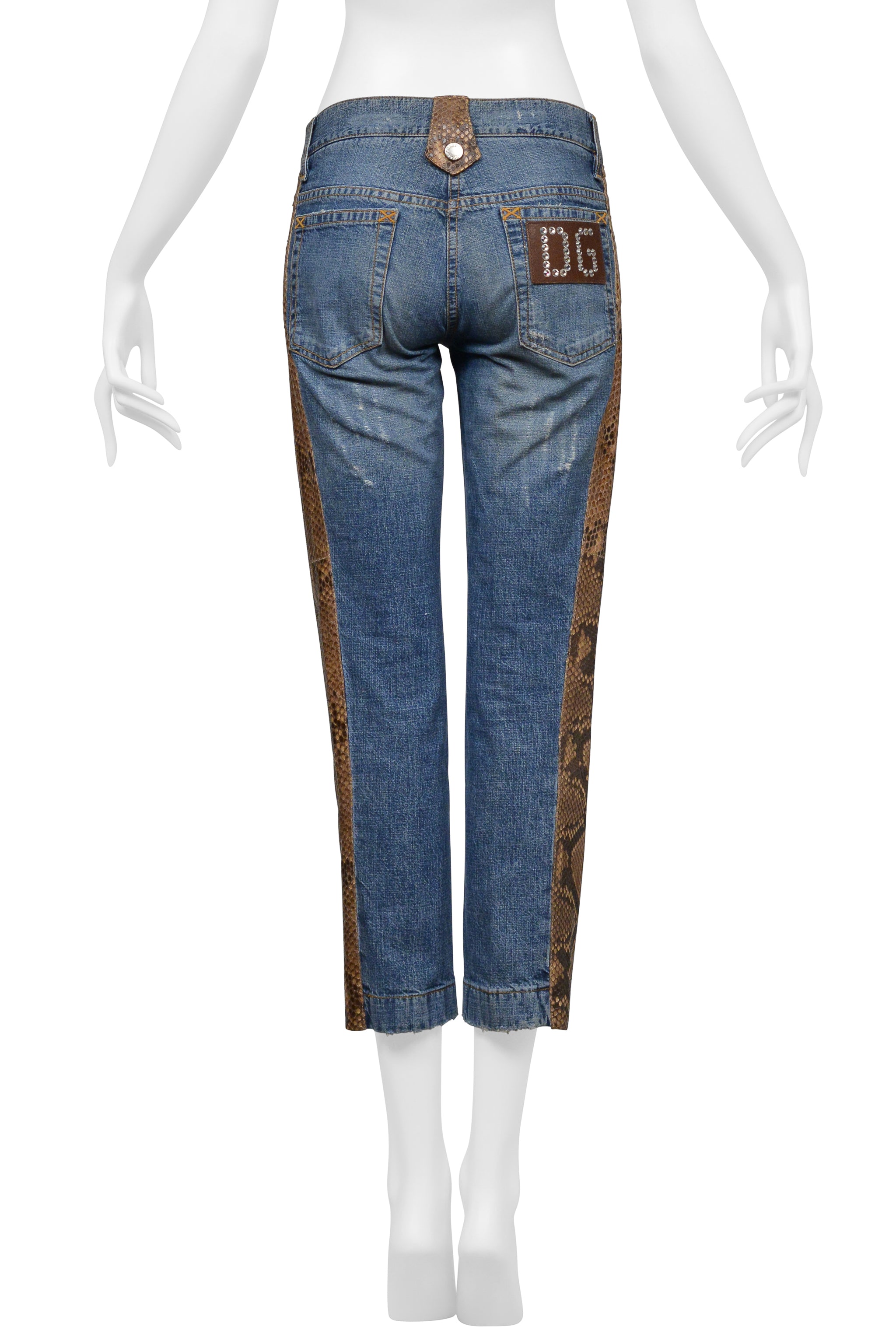 DOLCE & GABBANA BLUE DENIM JEANS WITH PYTHON SIDE INSETS 2005