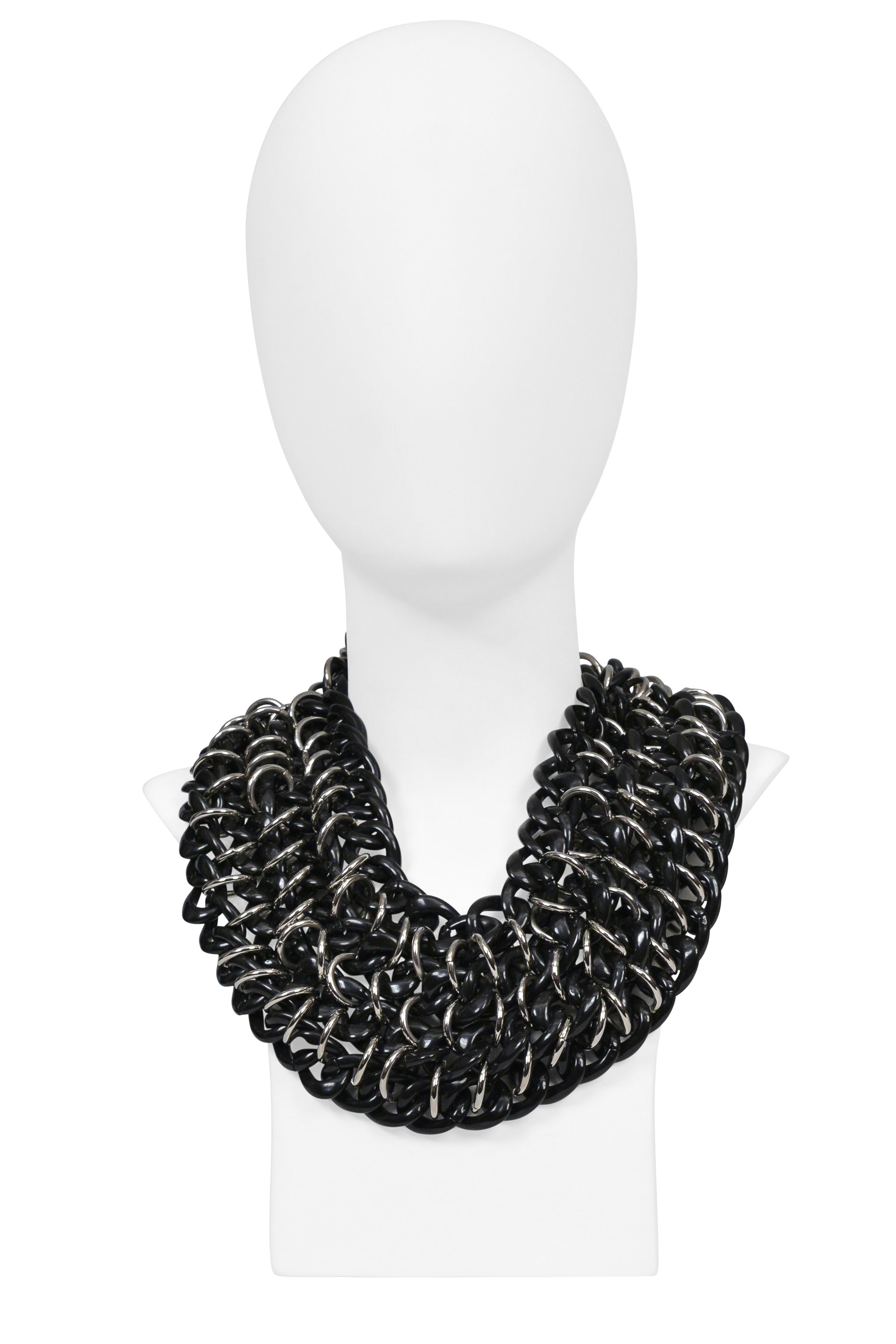 DOLCE & GABBANA BLACK ACRYLIC AND CHROME CHUNKY CHAIN NECKLACE