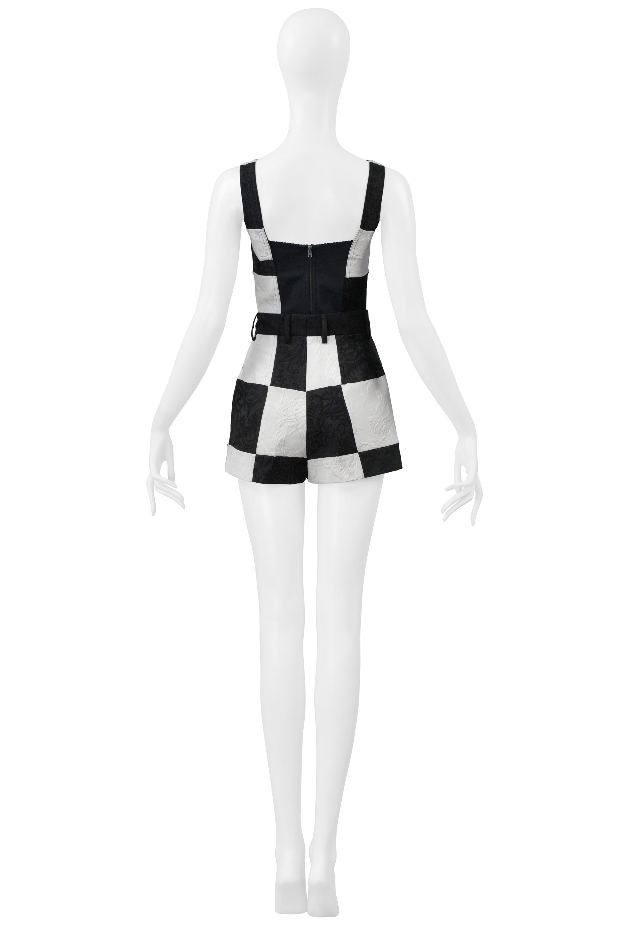 DOLCE AND GABBANA BLACK & WHITE OP ART BUSTIER AND SHORTS ENSEMBLE