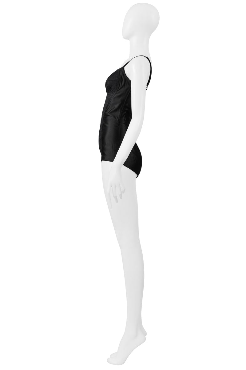 DOLCE & GABBANA BLACK SATIN BODYSUIT WITH LACE INSETS AND EXPOSED ZIPPER