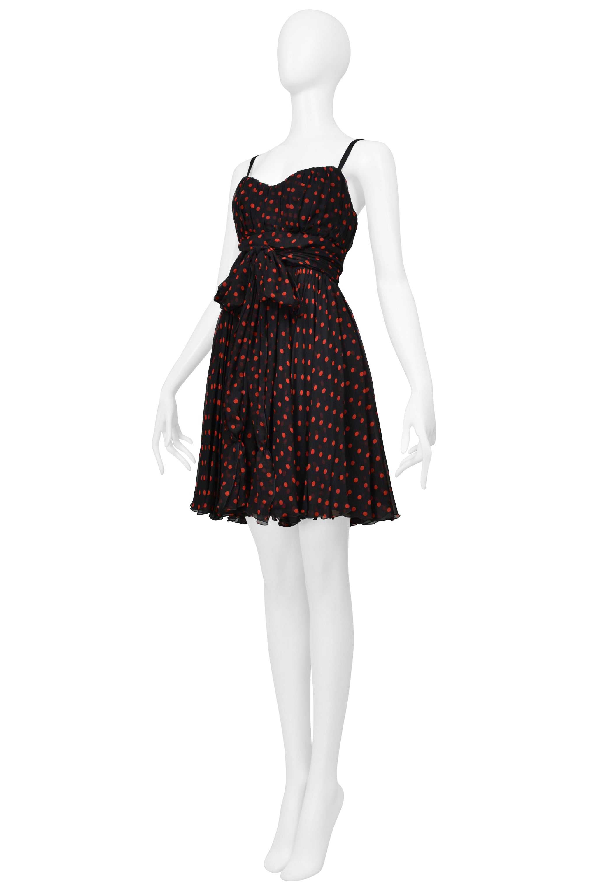 DOLCE & GABBANA BLACK CHIFFON DRESS WITH RED DOTS