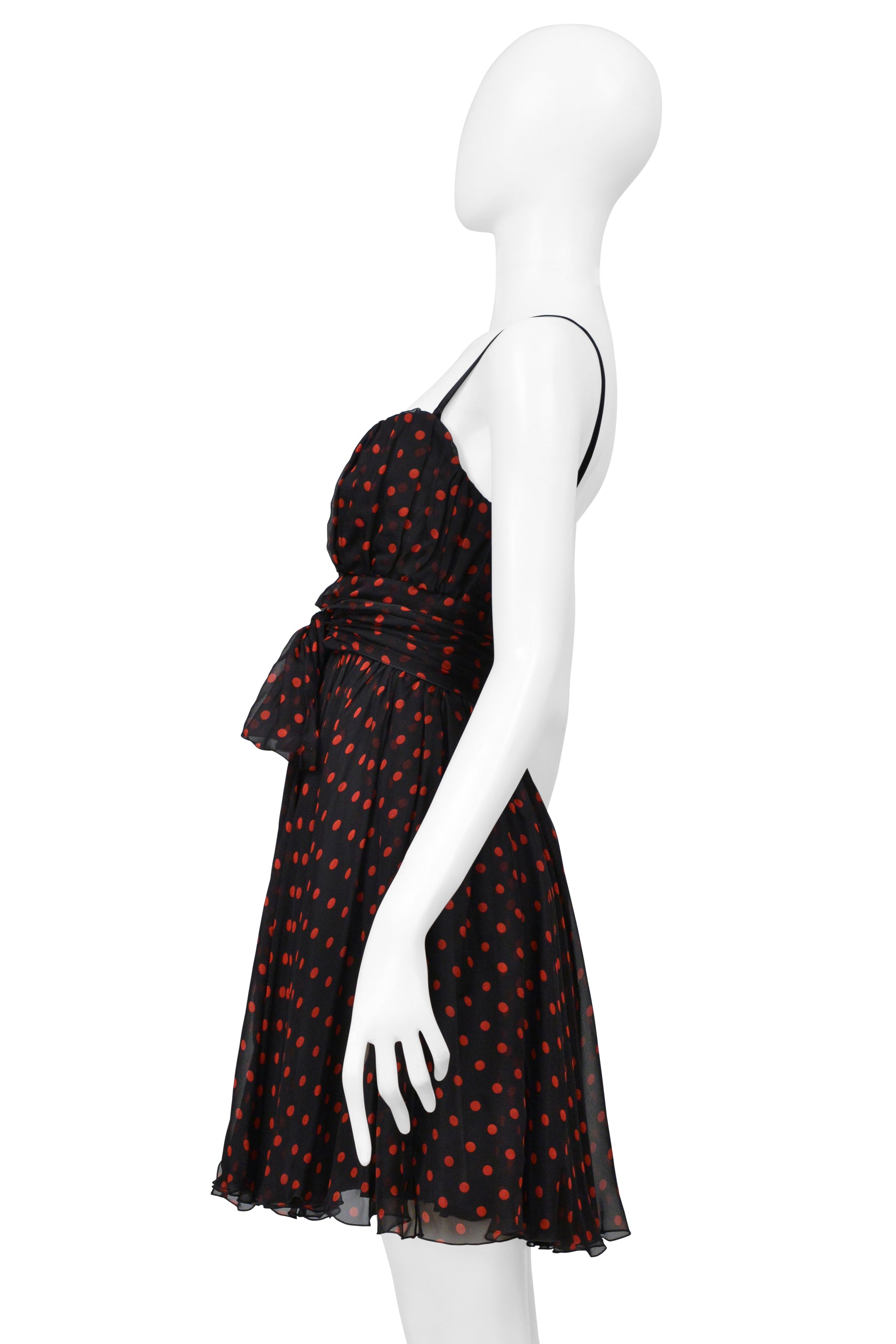 DOLCE & GABBANA BLACK CHIFFON DRESS WITH RED DOTS